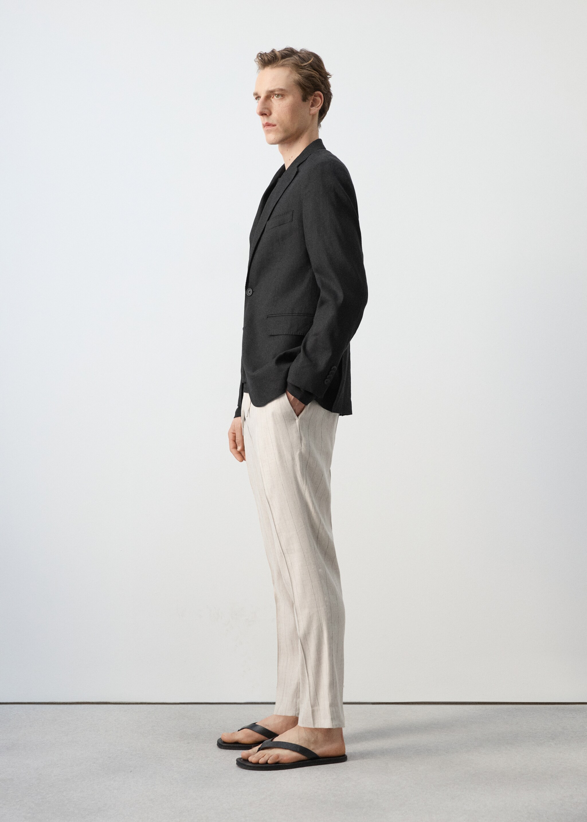 Pantalón slim fit lino cordón - Detalle del artículo 2, Beige. Ref: 27047896-00.