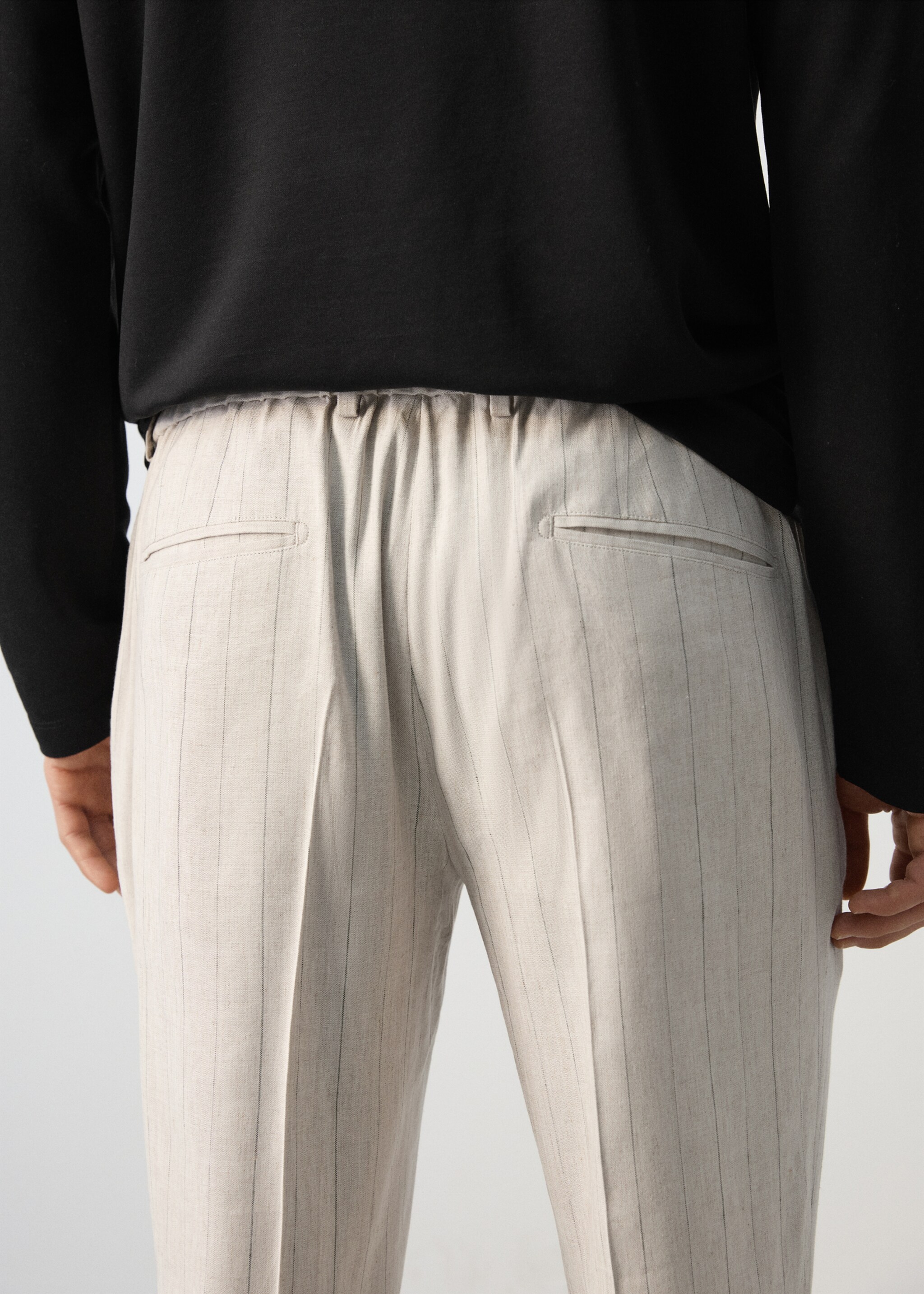 Pantalón slim fit lino cordón - Detalle del artículo 6, Beige. Ref: 27047896-00.