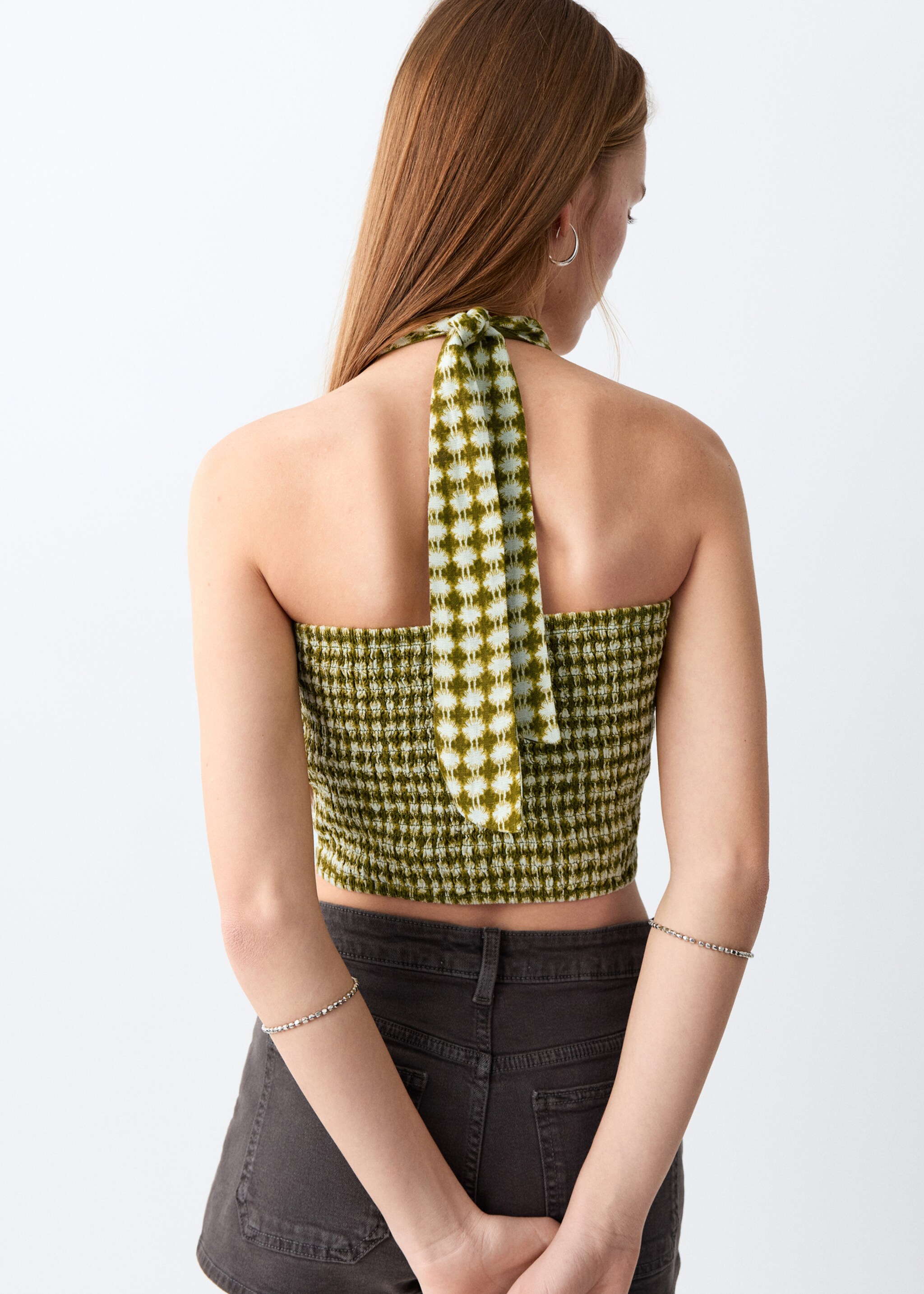 Halter-neck printed top - Reverse of the article, Pastel Green. Ref: 27047903-00.