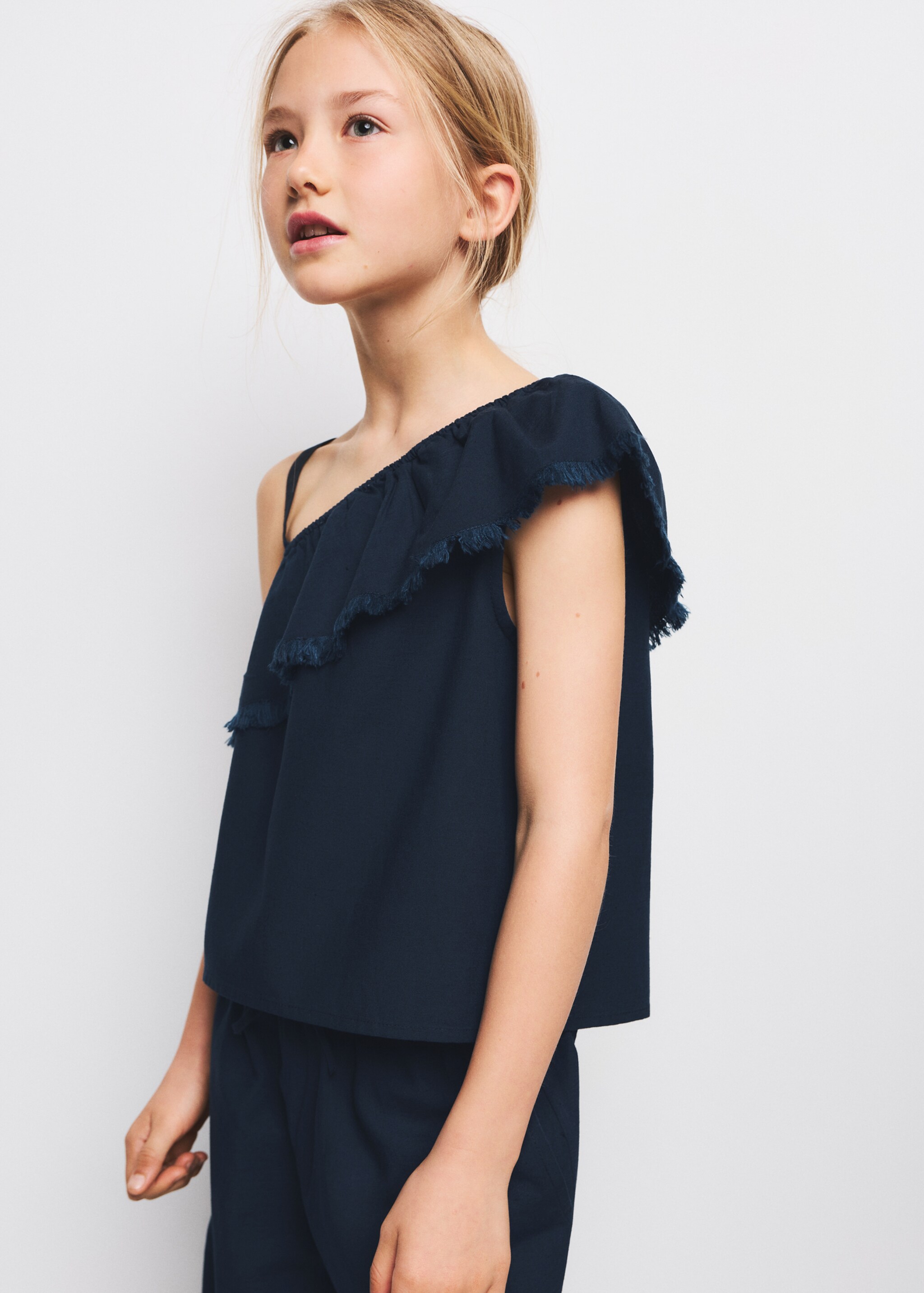 Ruffle asymmetric blouse - Medium plane, Navy. Ref: 27047909-00.