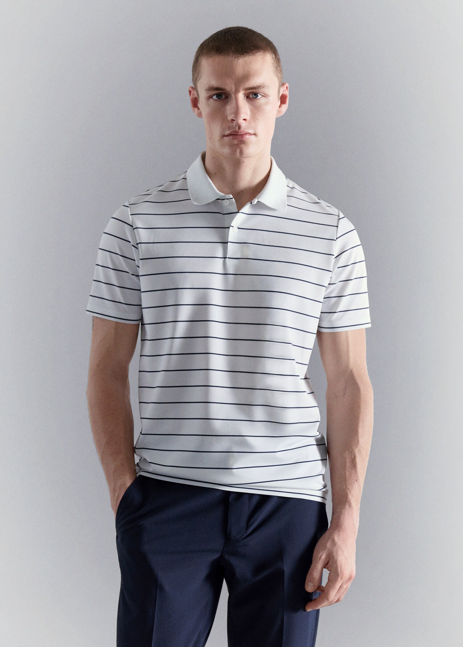 Slim fit striped polo shirt COOLMAX® - Medium plane