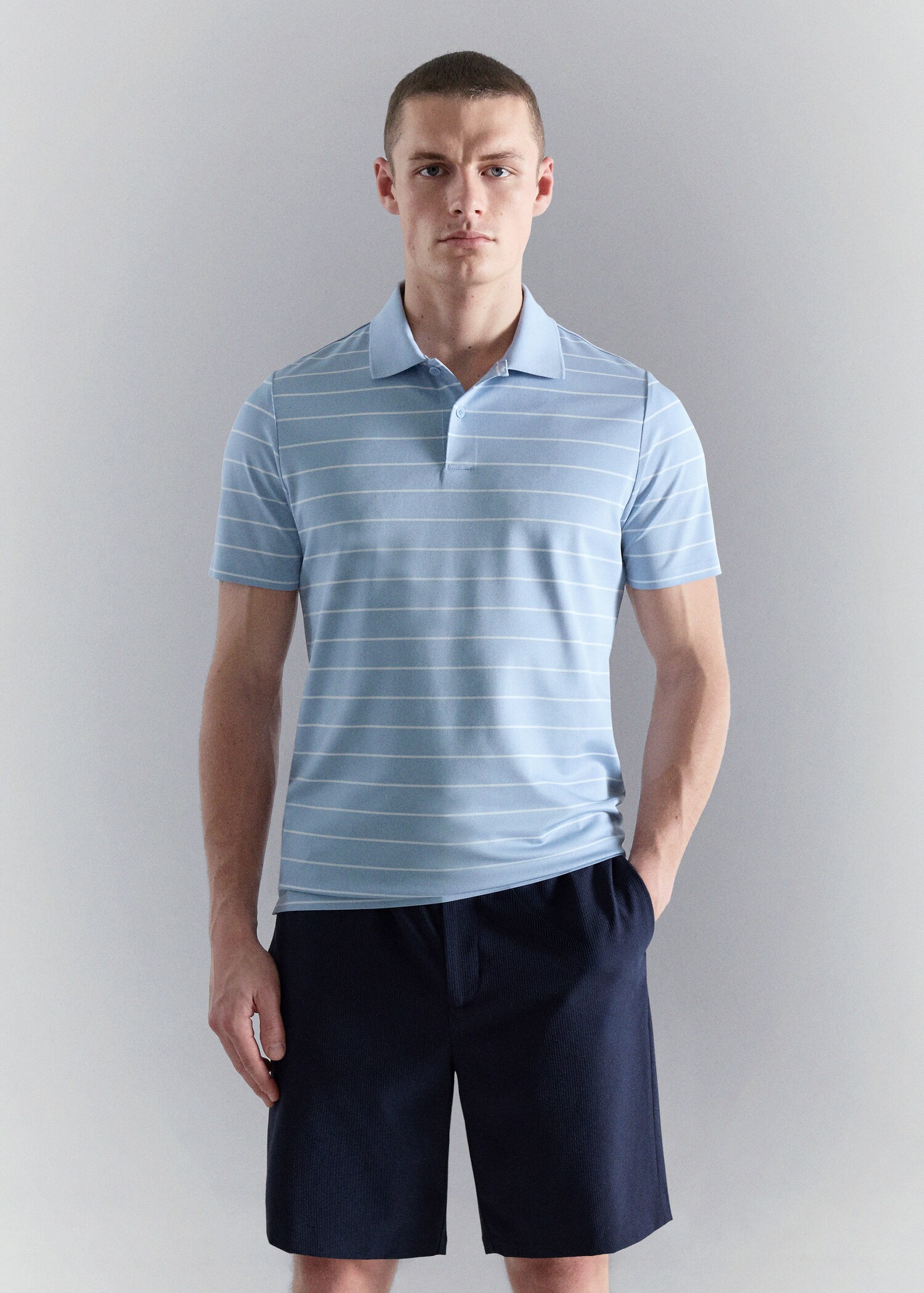 Slim fit striped polo shirt COOLMAX® - Medium plane