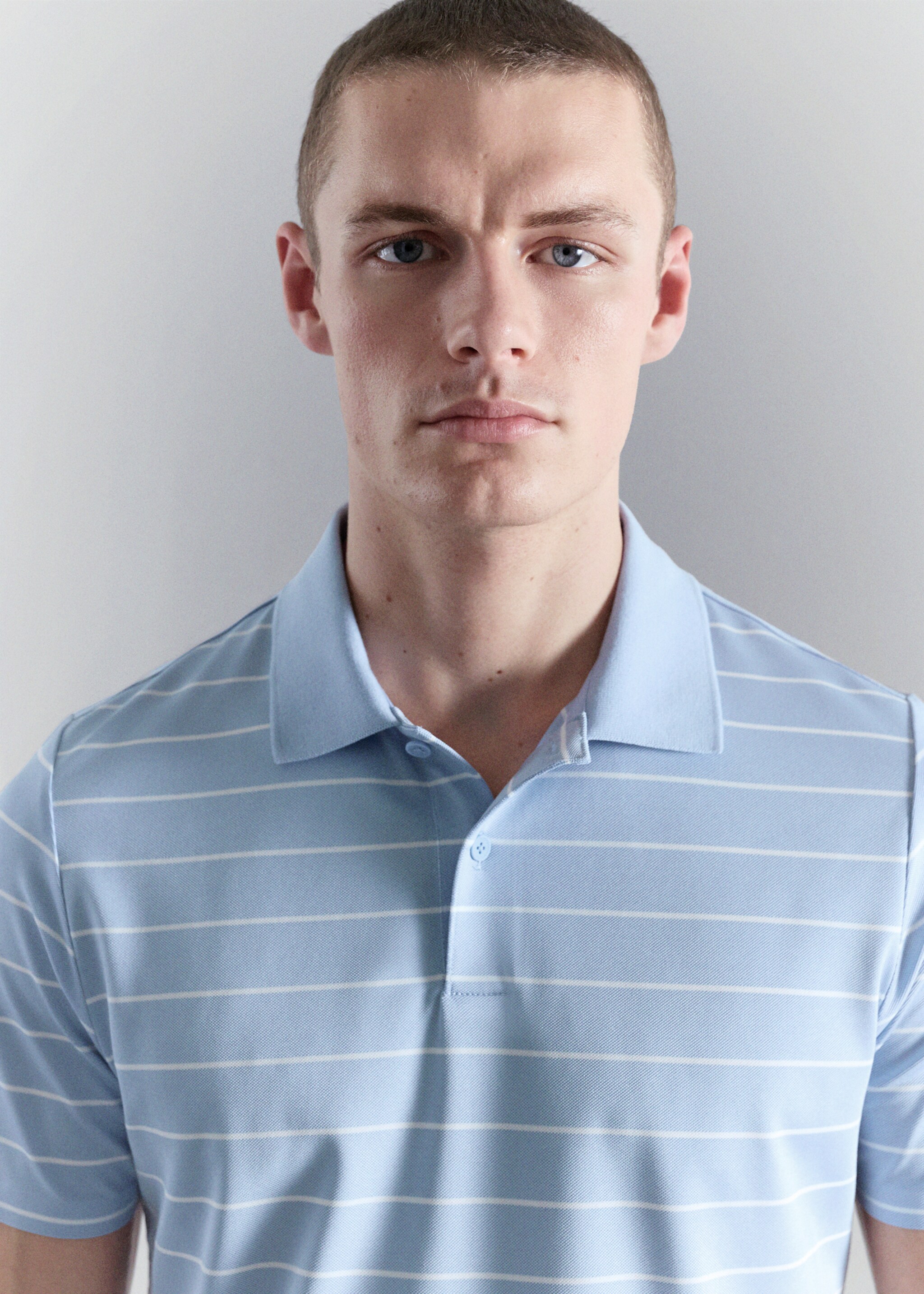 Slim fit striped polo shirt COOLMAX® - Details of the article 1, Sky Blue. Ref: 27047911-00.