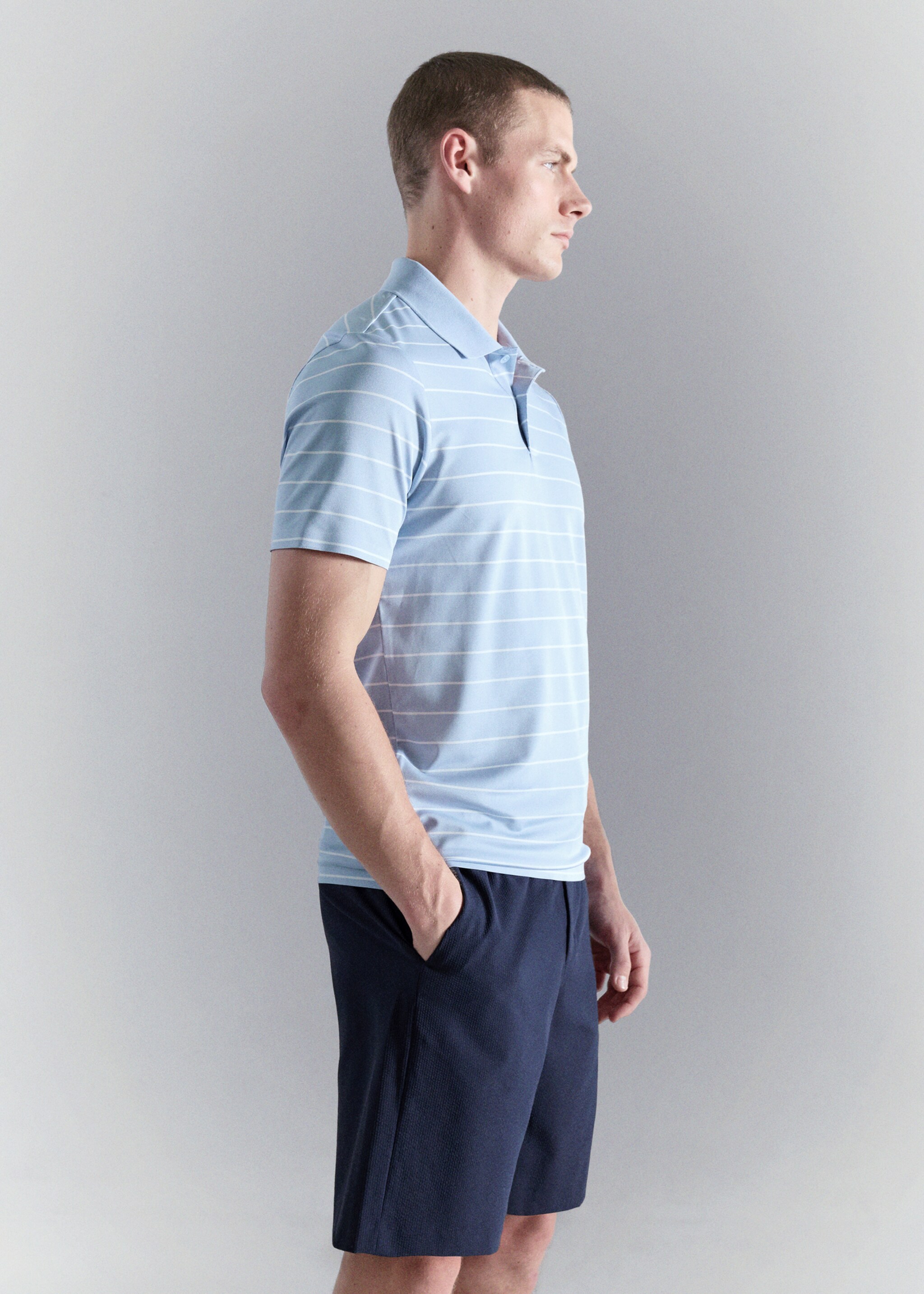 Slim fit striped polo shirt COOLMAX® - Details of the article 2, Sky Blue. Ref: 27047911-00.