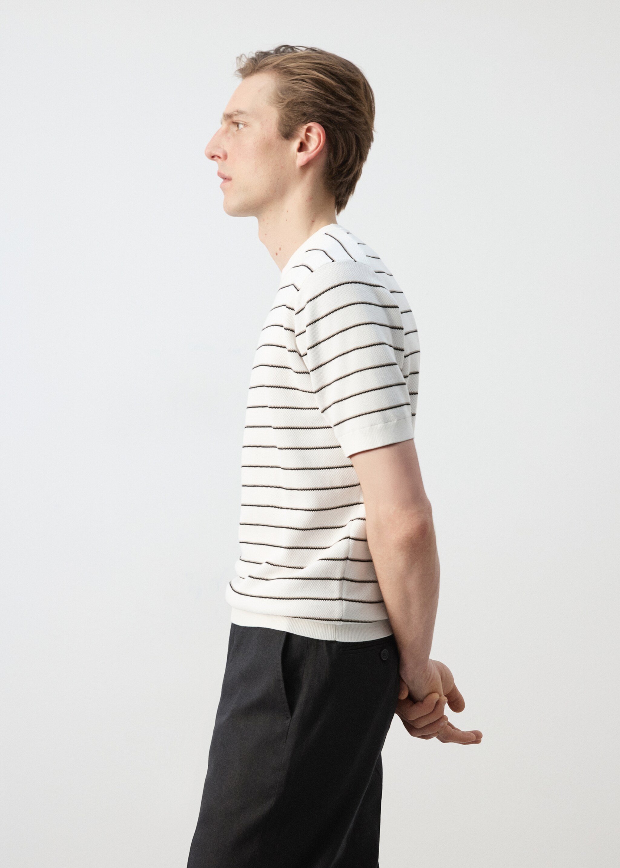 T-shirt coton maille rayures - Détail de l'article 2, Blanc cassé. Ref: 27047914-00.