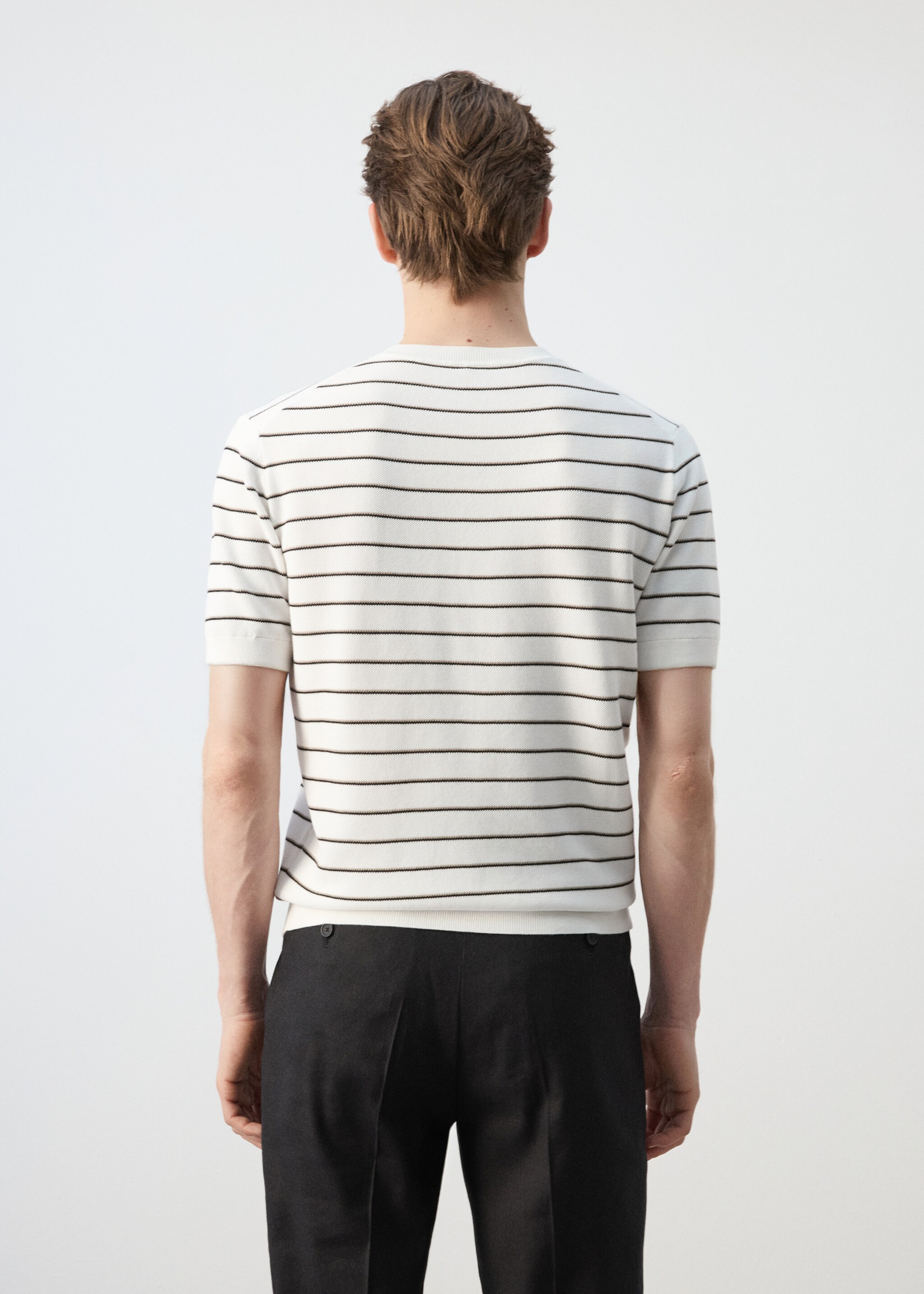 T-shirt coton maille rayures - Verso de l’article, Blanc cassé. Ref: 27047914-00.