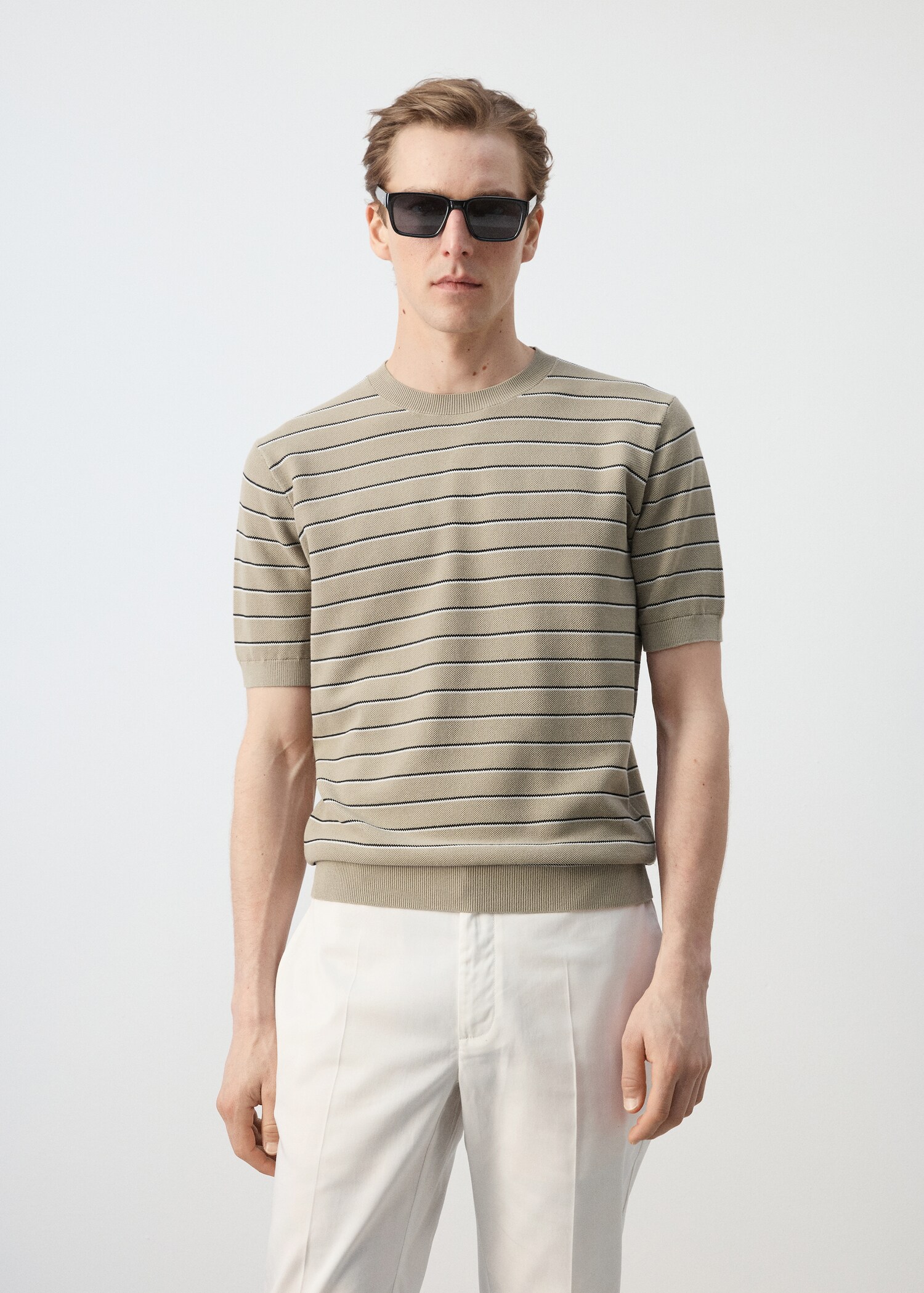 T-shirt coton maille rayures - Plan moyen