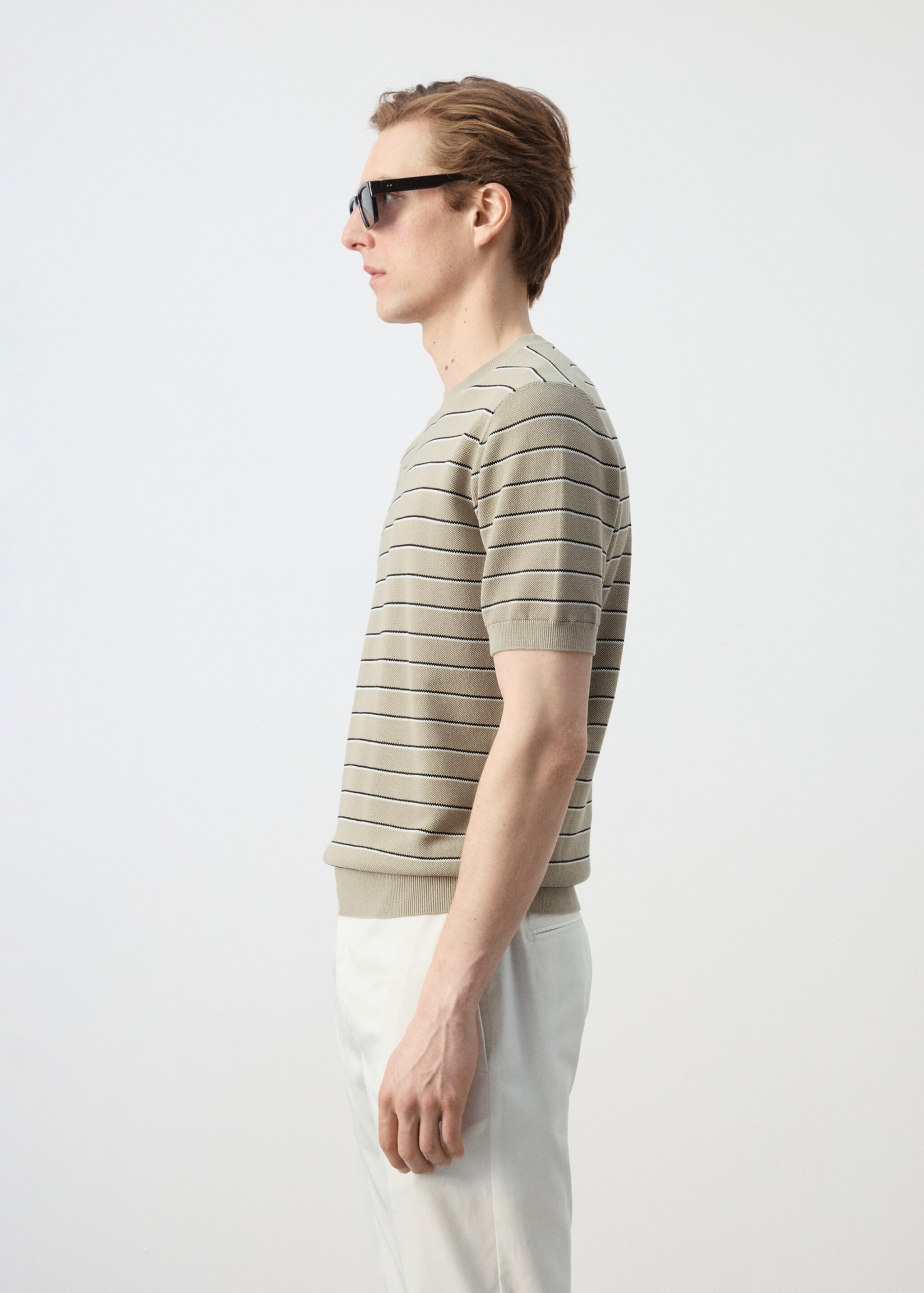 T-shirt coton maille rayures - Détail de l'article 2, Beige. Ref: 27047914-00.