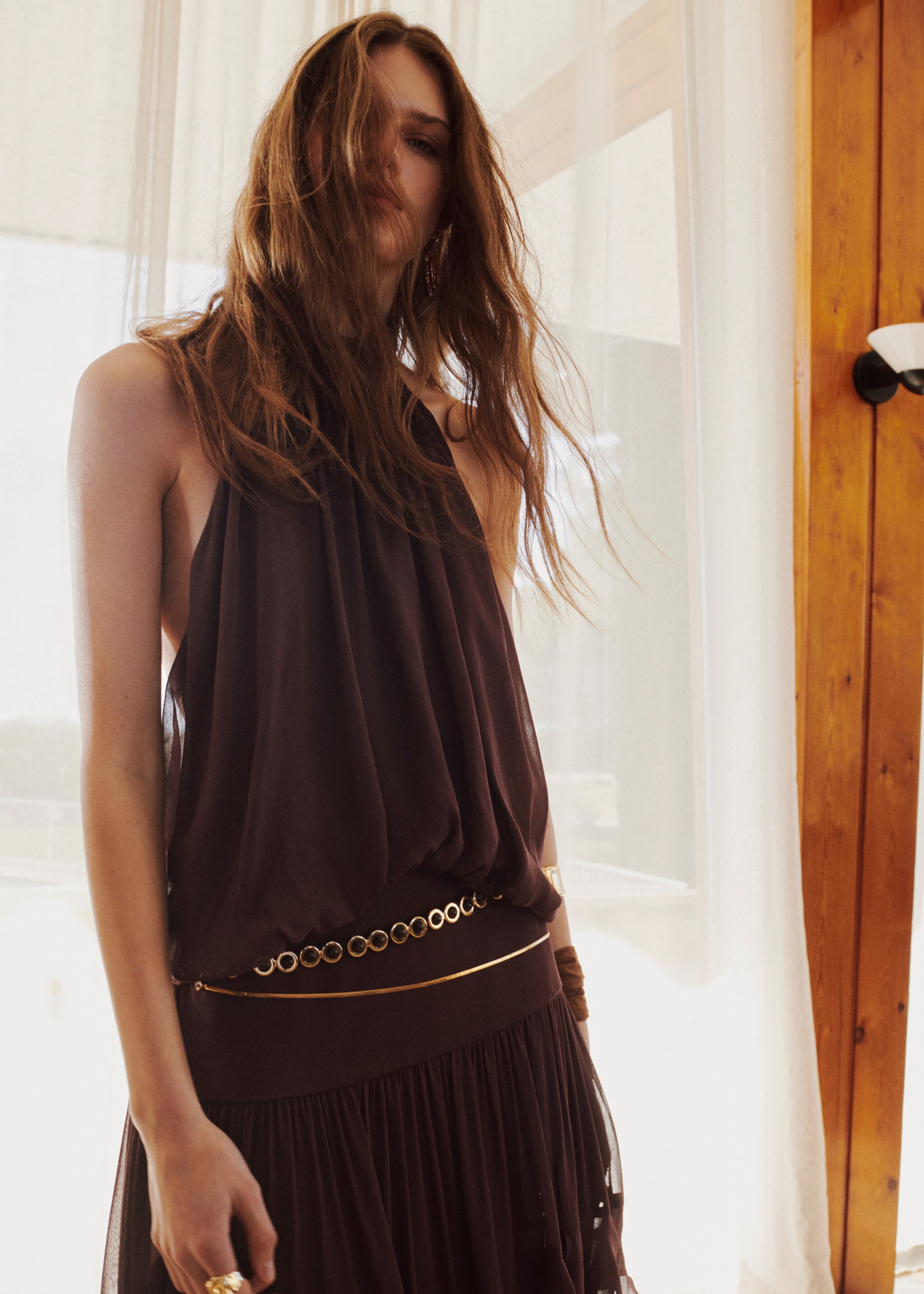 Robe froncée volants - Détail de l'article 1, Marron. Ref: 27047941-00.