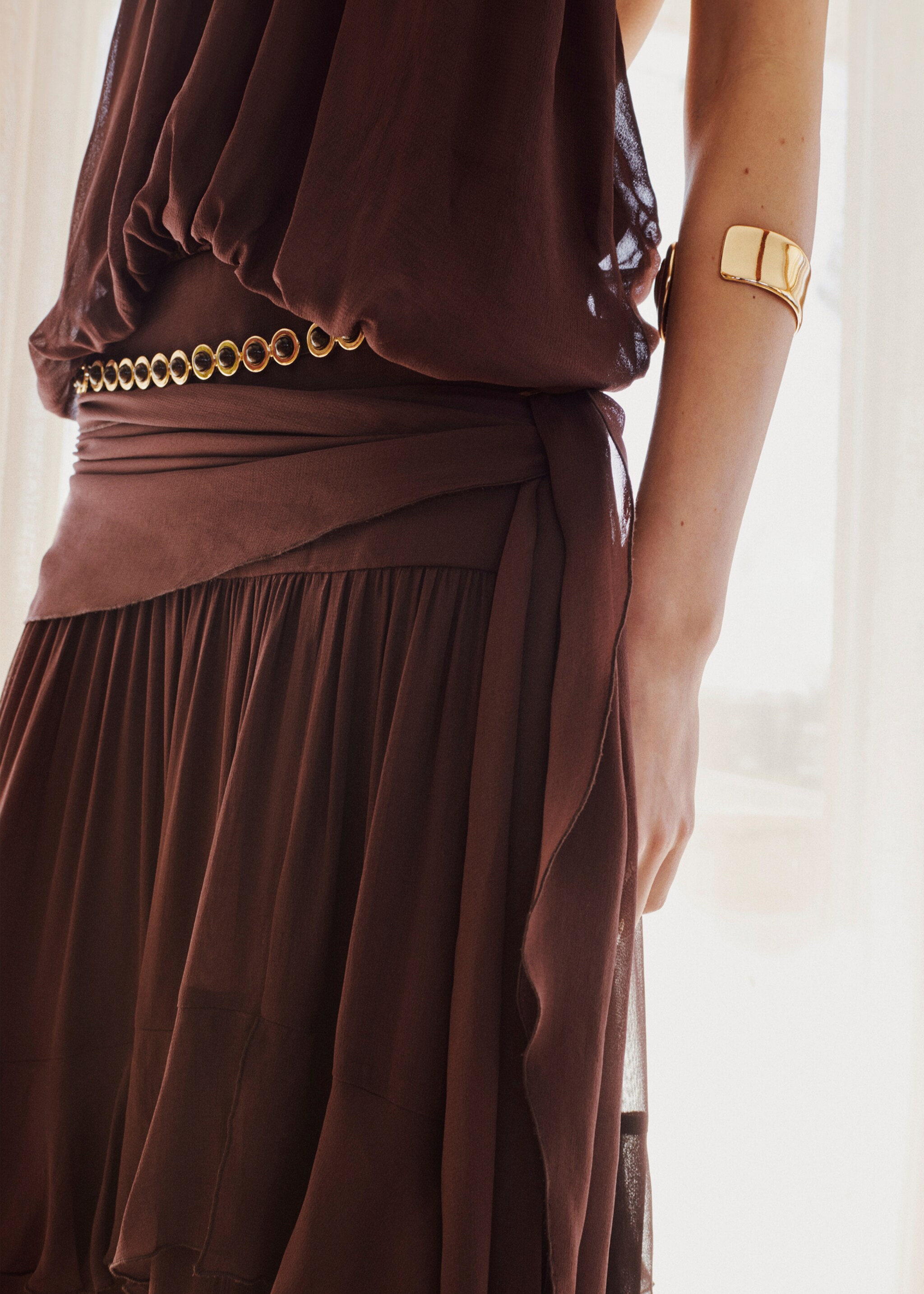 Robe froncée volants - Détail de l'article 6, Marron. Ref: 27047941-00.