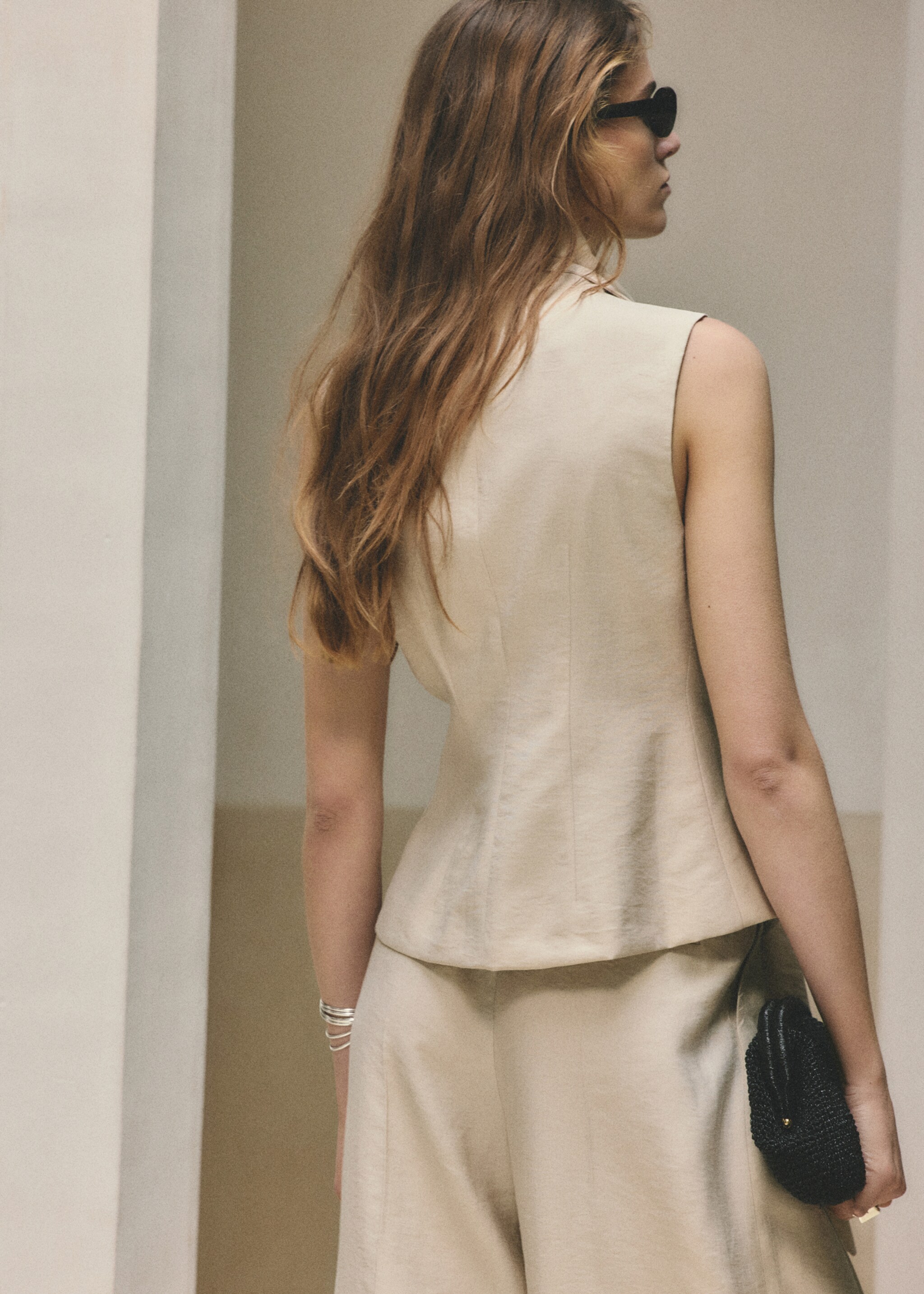 Lyocell neck scarf top - Reverse of the article, Light/Pastel Grey. Ref: 27047942-00.