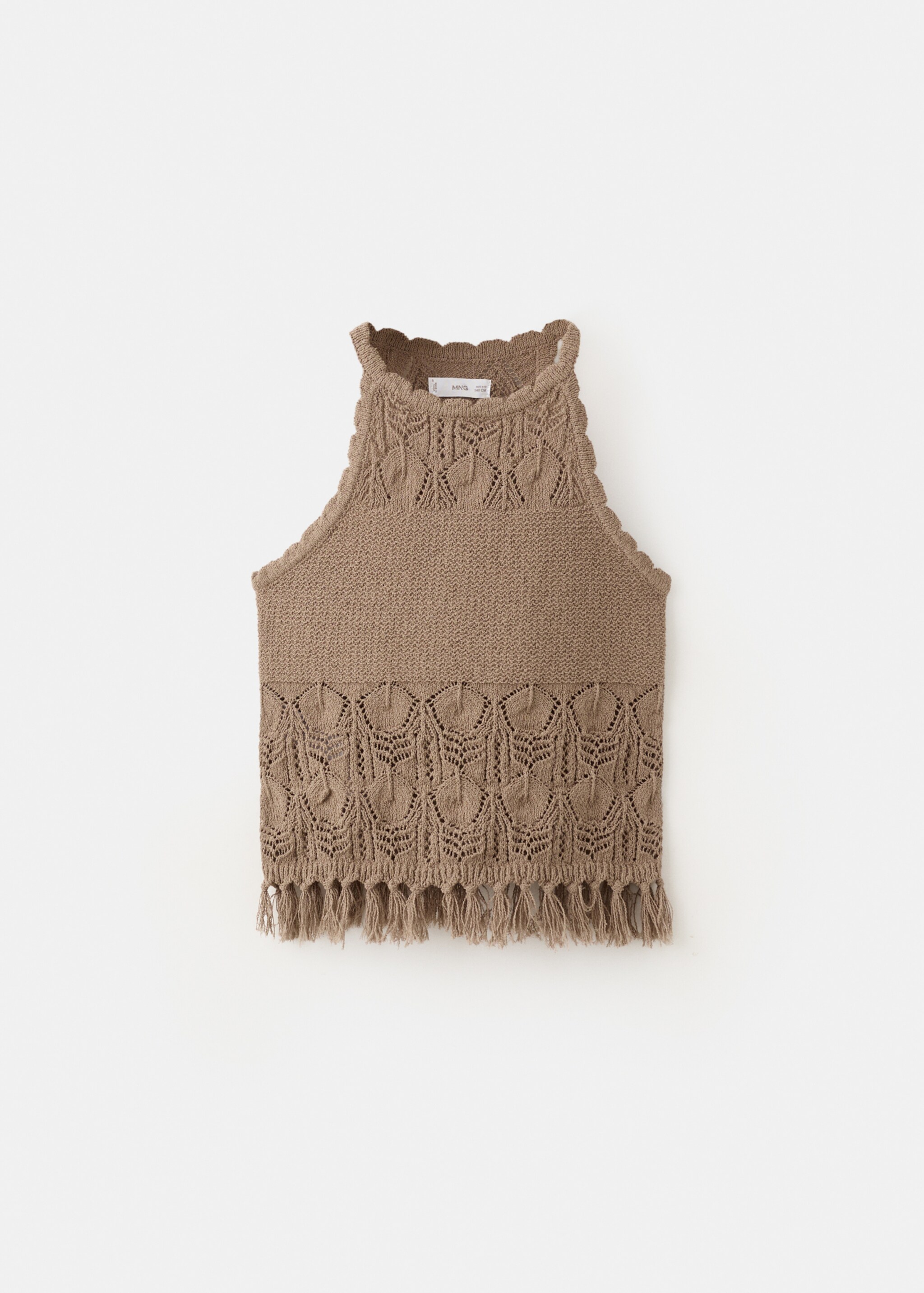Crochet top with fringe detailing - Article without model, Brown. Ref: 27048268-00.