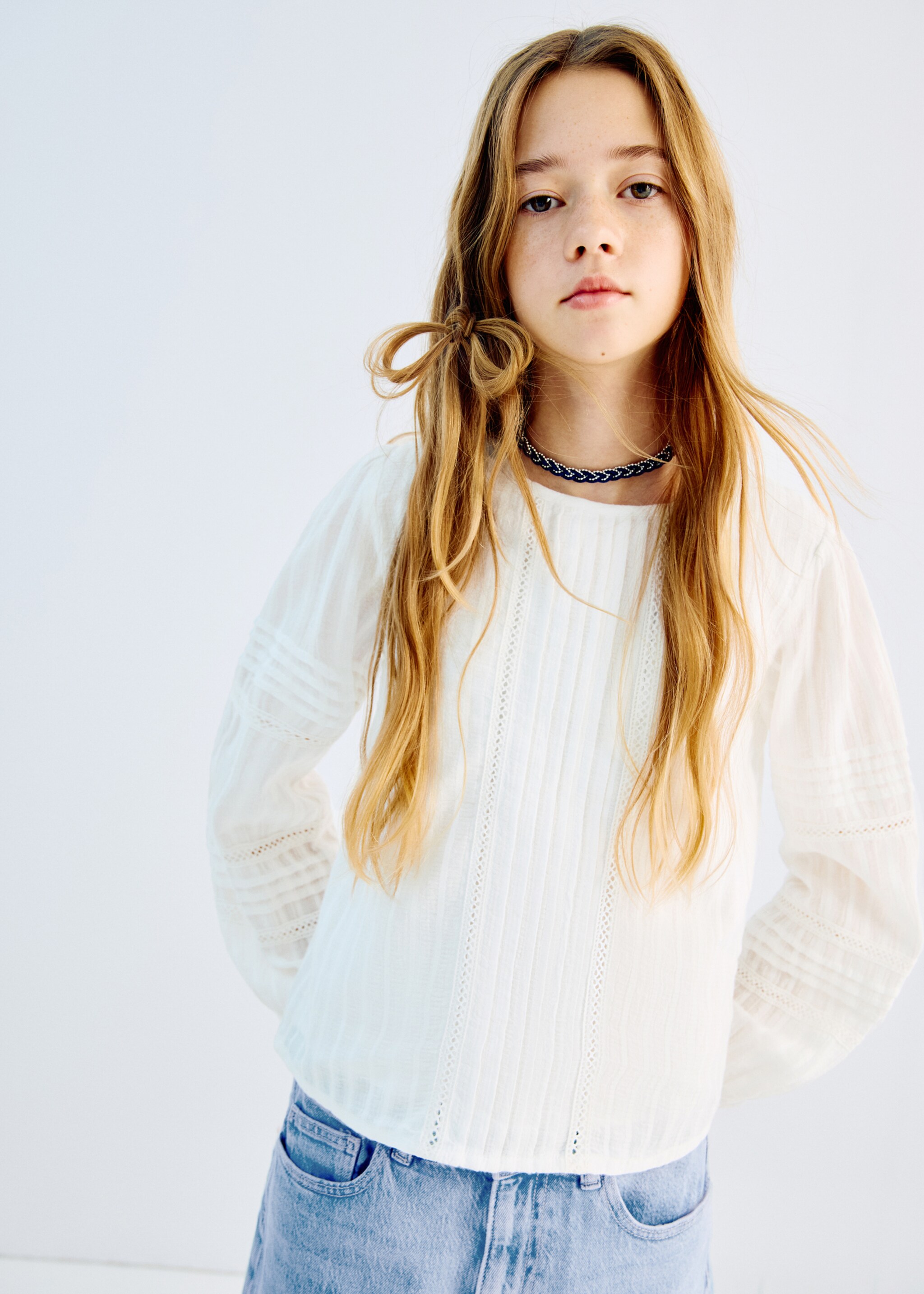 Embroidered cotton blouse - Medium plane, Off White. Ref: 27051170-00.