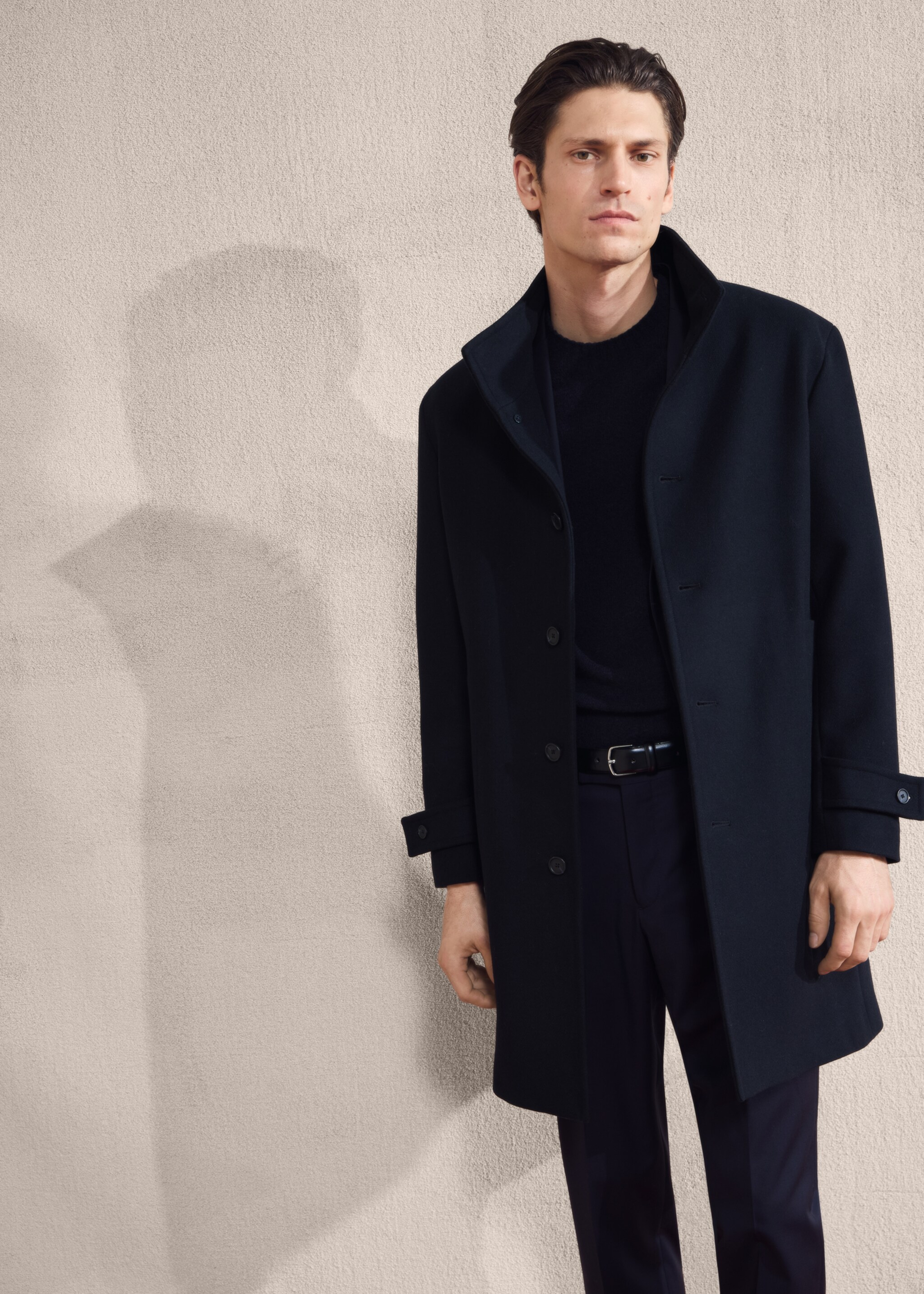 Wool funnel neck coat - Medium plane, Navy. Ref: 27051174-00.
