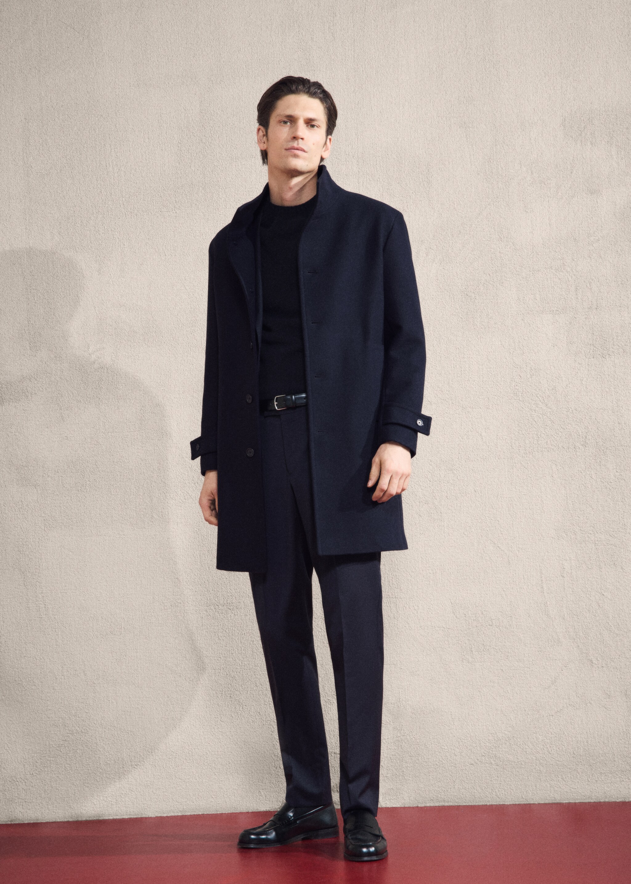 Wool funnel neck coat - Details of the article 3, Navy. Ref: 27051174-00.
