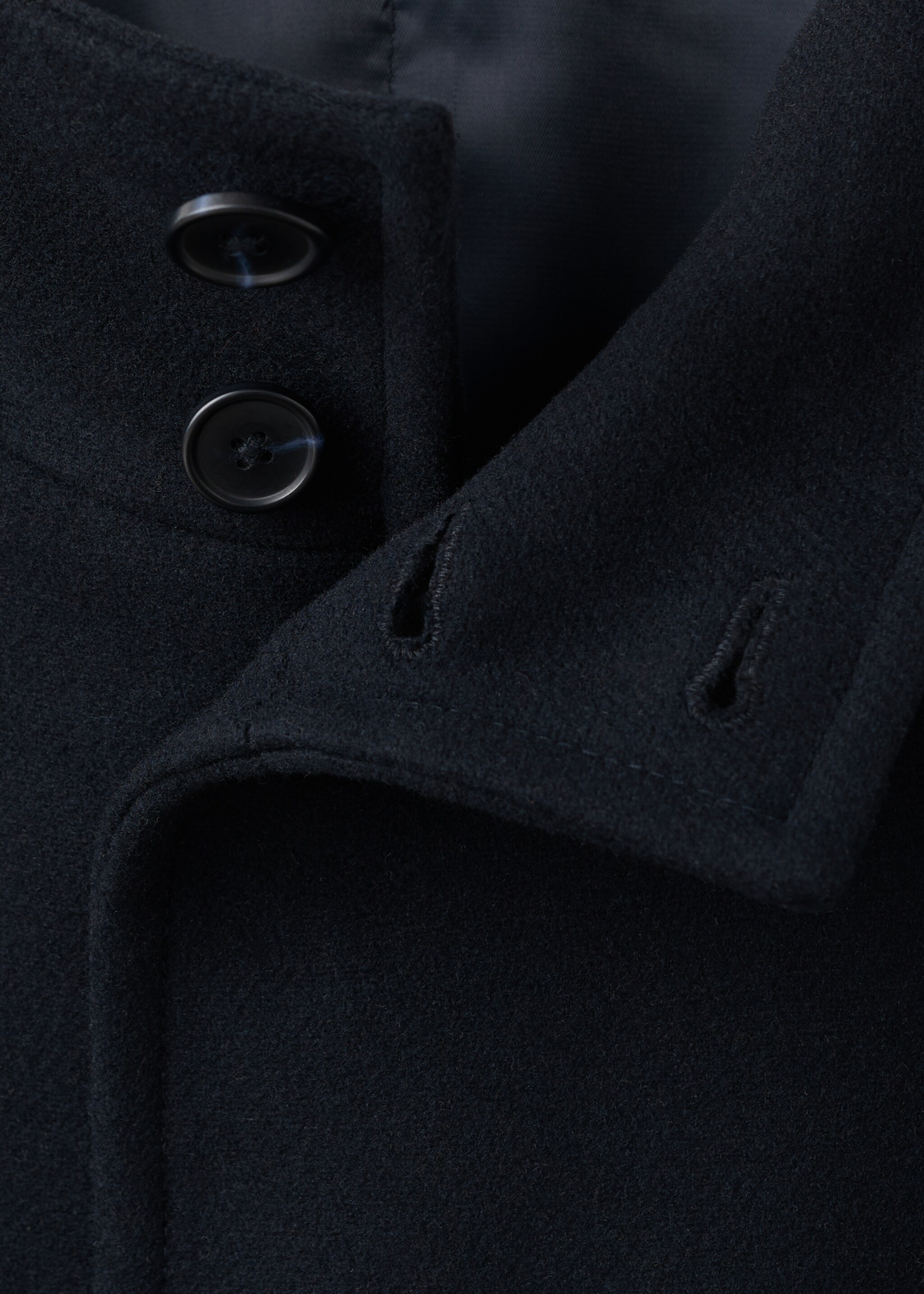 Wool funnel neck coat - Details of the article 8, Navy. Ref: 27051174-00.