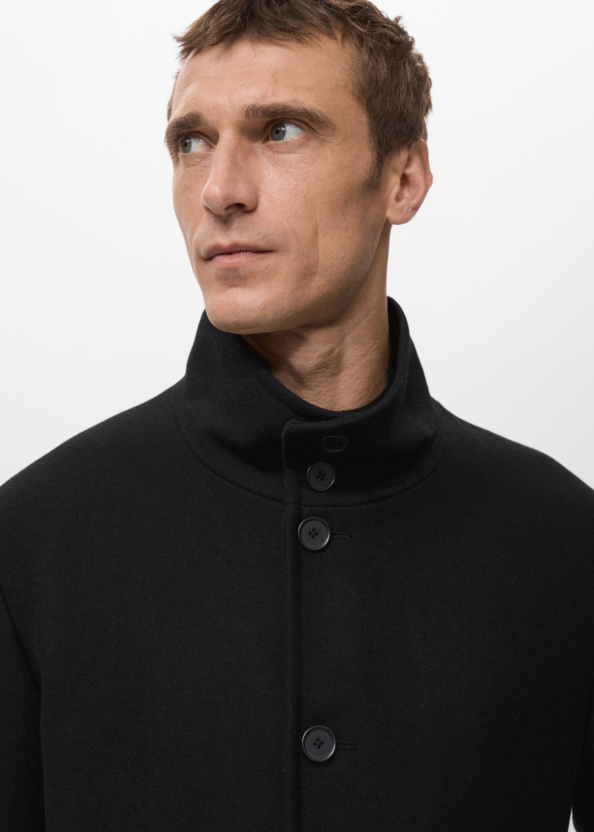 Wool funnel neck coat - Details of the article 1, Black. Ref: 27051174-00.