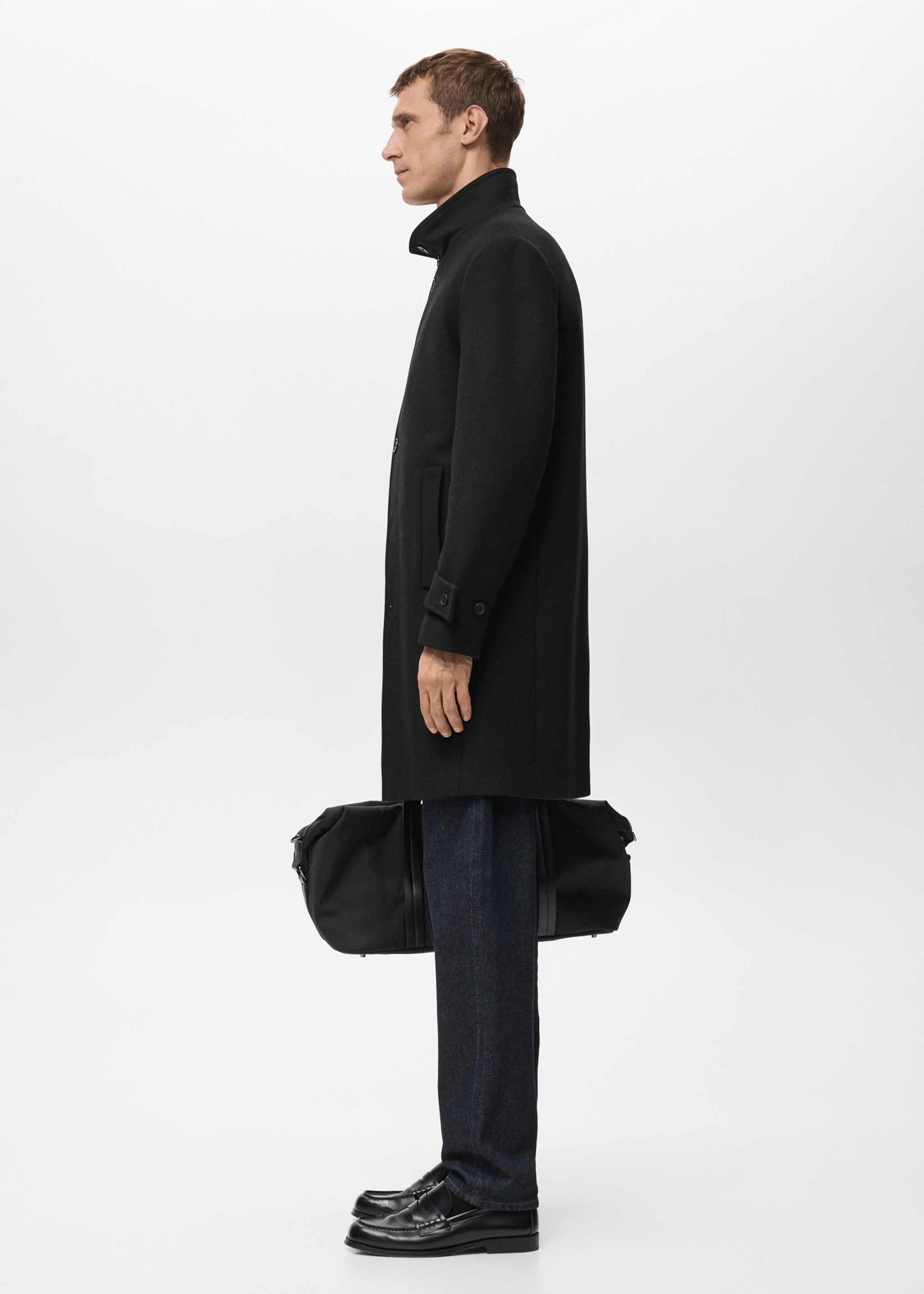 Wool funnel neck coat - Details of the article 2, Black. Ref: 27051174-00.