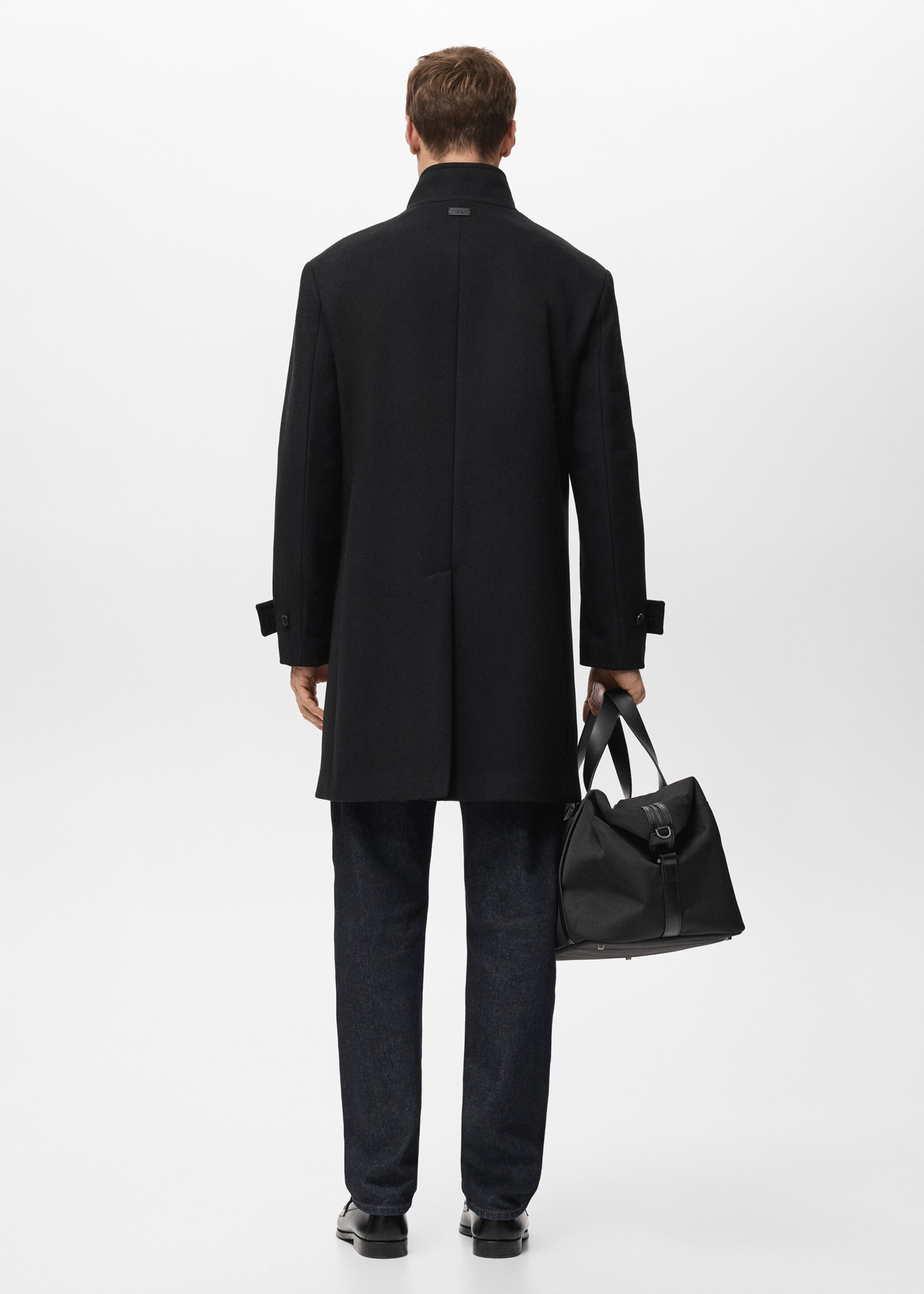 Wool funnel neck coat - Reverse of the article, Black. Ref: 27051174-00.
