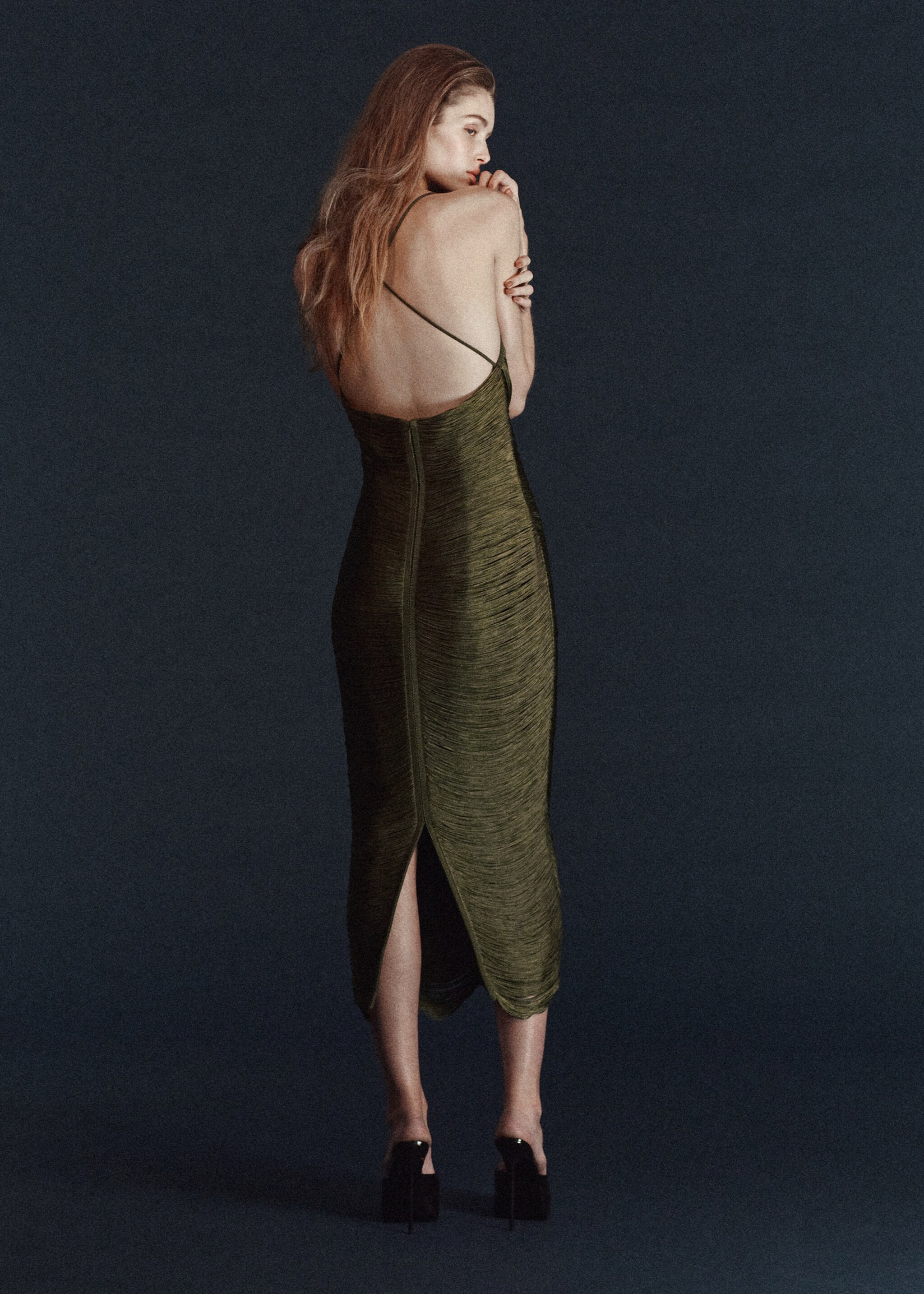 Fransklänning med låg rygg - Artikelns baksida, Khaki. Ref: 27051183-00.