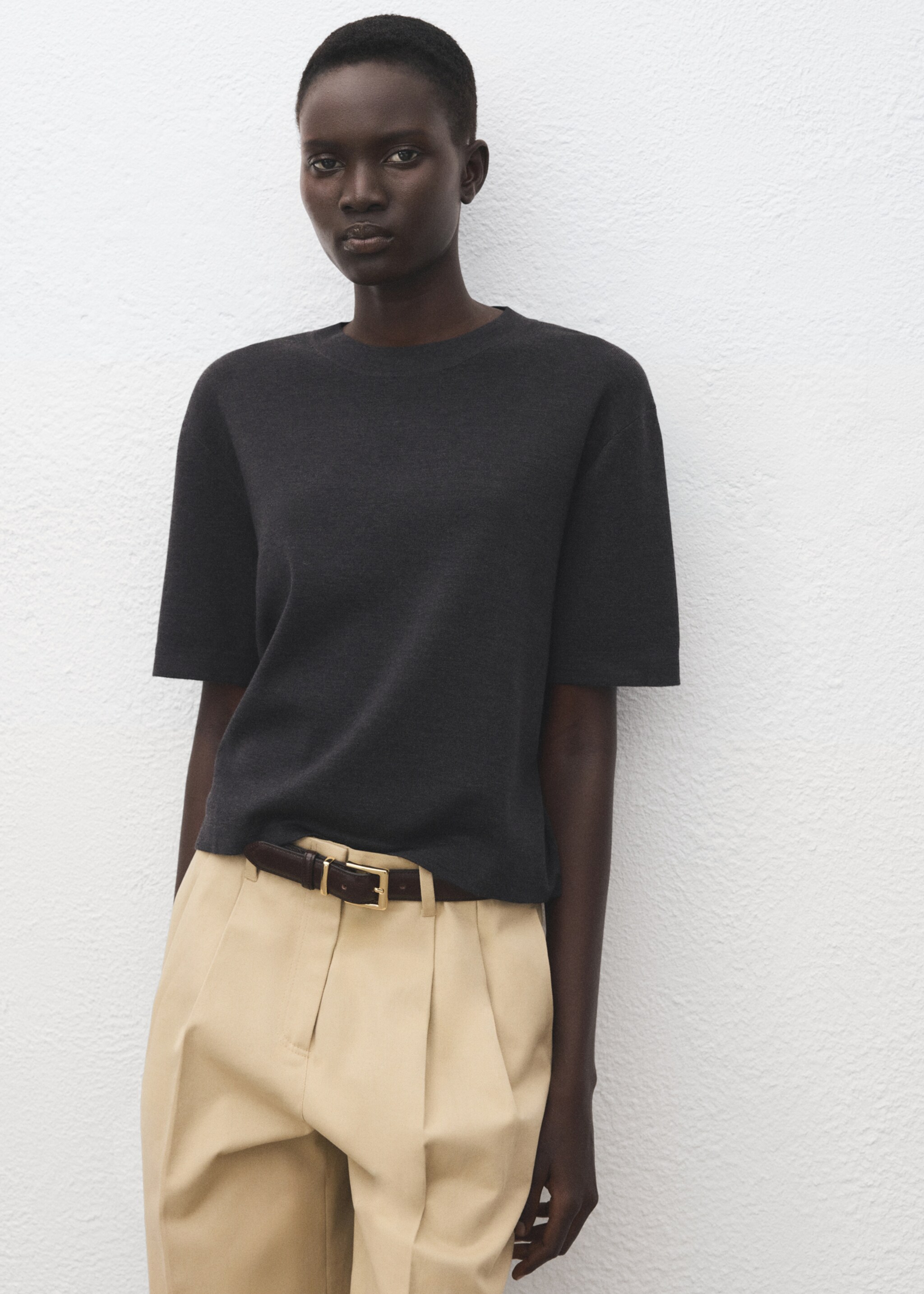 Short-sleeved wool sweater - Medium plane, Medium Heather Grey. Ref: 27051192-00.