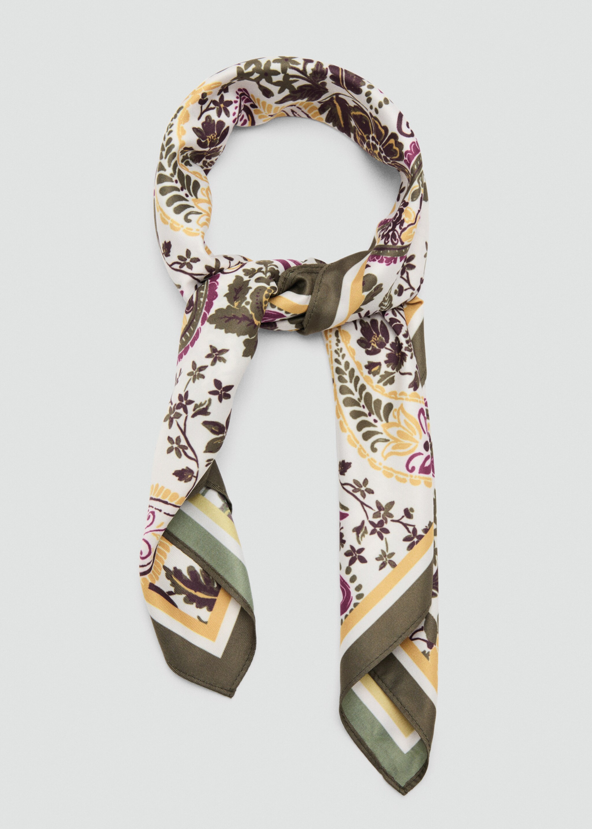 Paisley satin scarf - Details of the article 1, Khaki. Ref: 27051197-00.