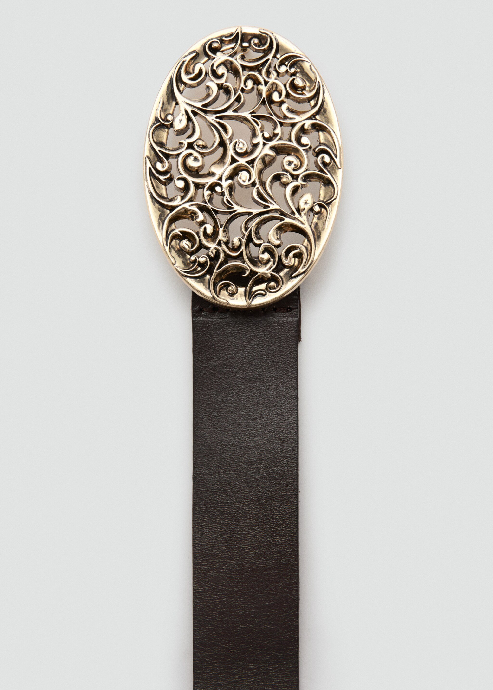 Engraved buckle leather belt - Medium plane, Chocolate. Ref: 27051204-00.