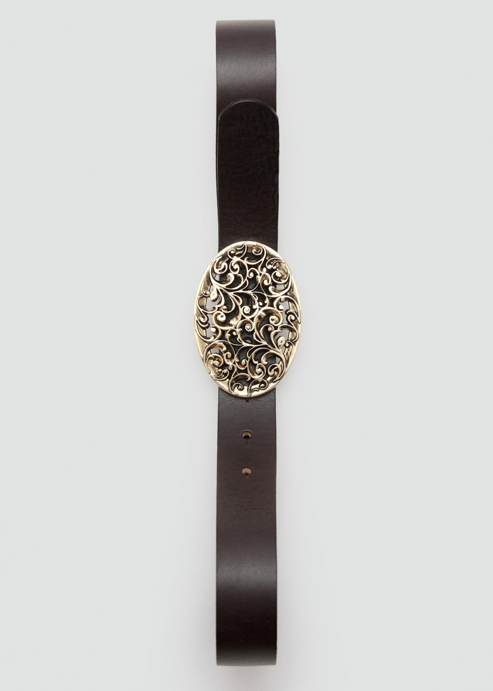 Engraved buckle leather belt - Details of the article 2, Chocolate. Ref: 27051204-00.