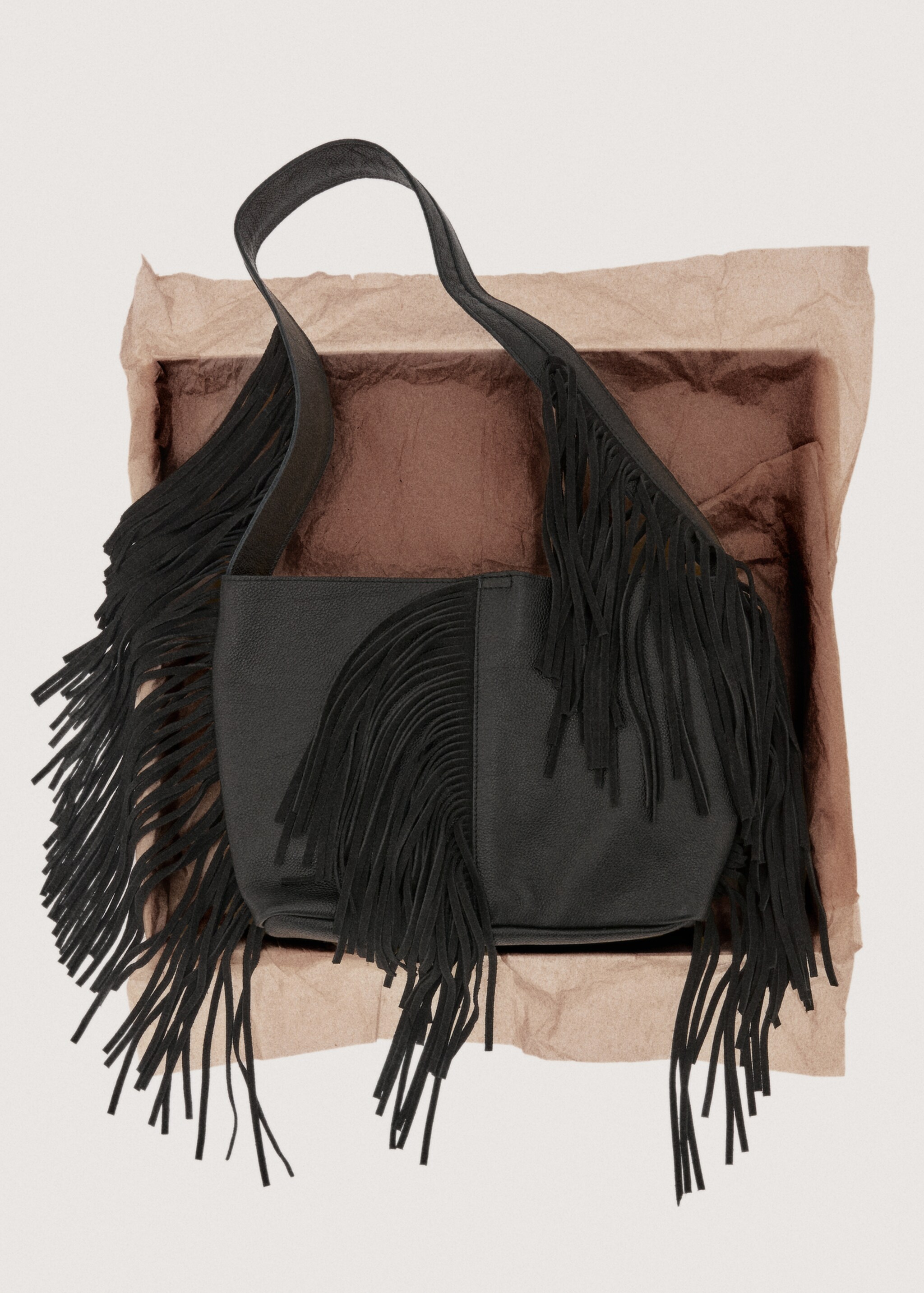 Leren tas met franjes - Detail van het artikel 7, Zwart. Ref: 27051221-00.