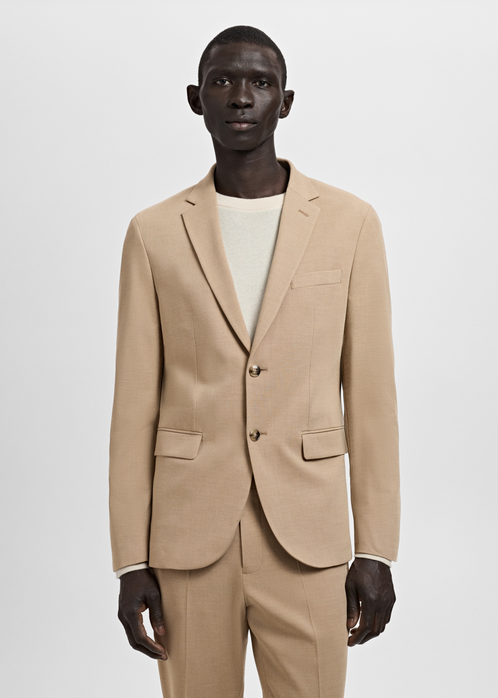 Super slim-fit suit jacket in stretch fabric - Medium plane, Beige. Ref: 27051225-00.