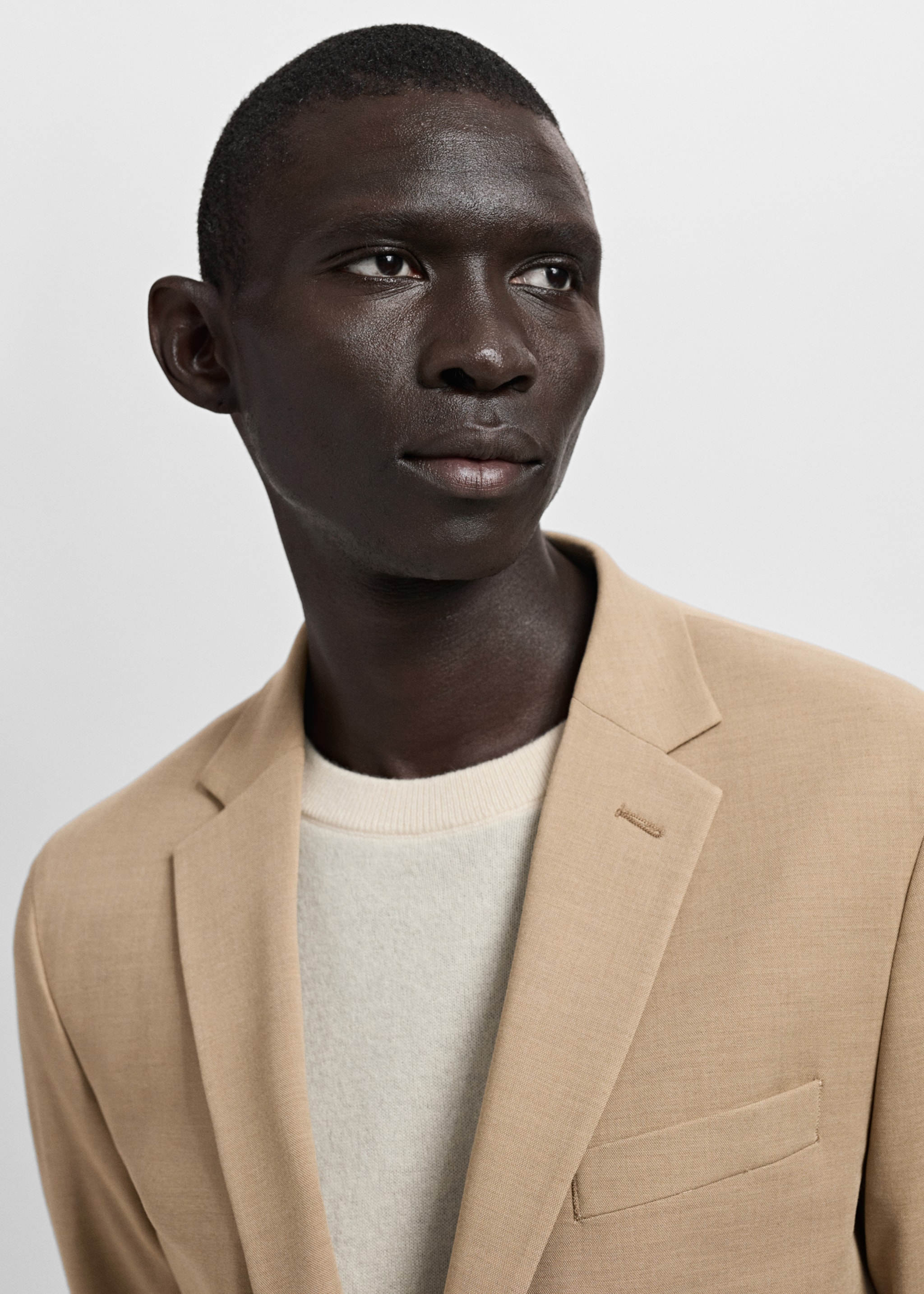 Super slim-fit suit jacket in stretch fabric - Details of the article 1, Beige. Ref: 27051225-00.