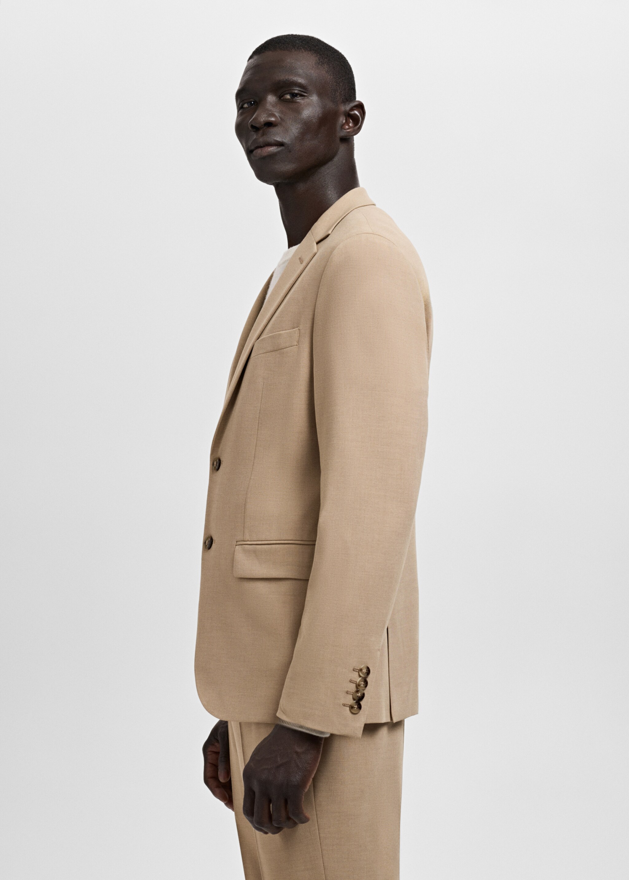 Super slim-fit suit jacket in stretch fabric - Details of the article 2, Beige. Ref: 27051225-00.