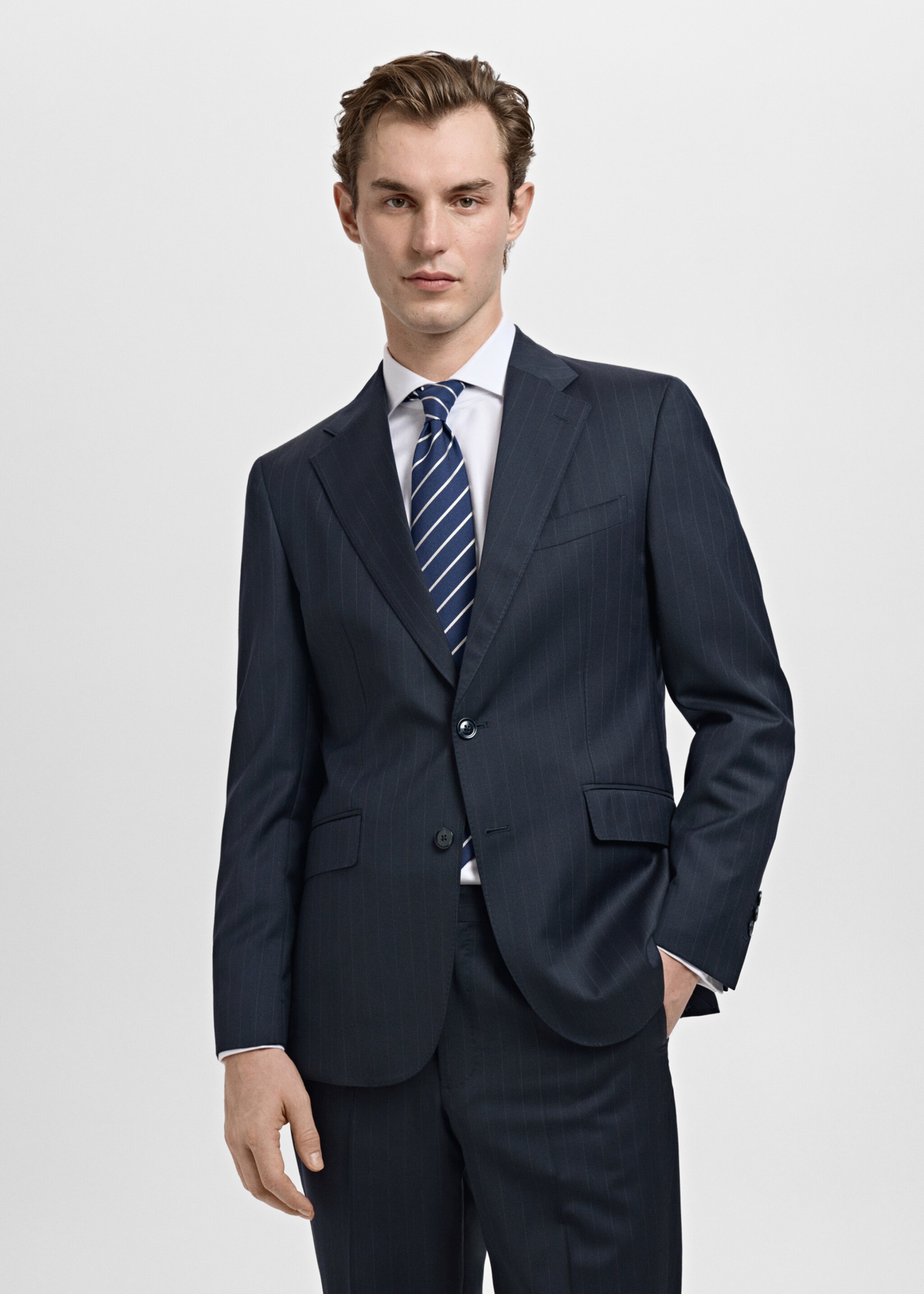 Veste costume Venecia 100 % laine vierge - Plan moyen, Bleu marine. Ref: 27051227-00.