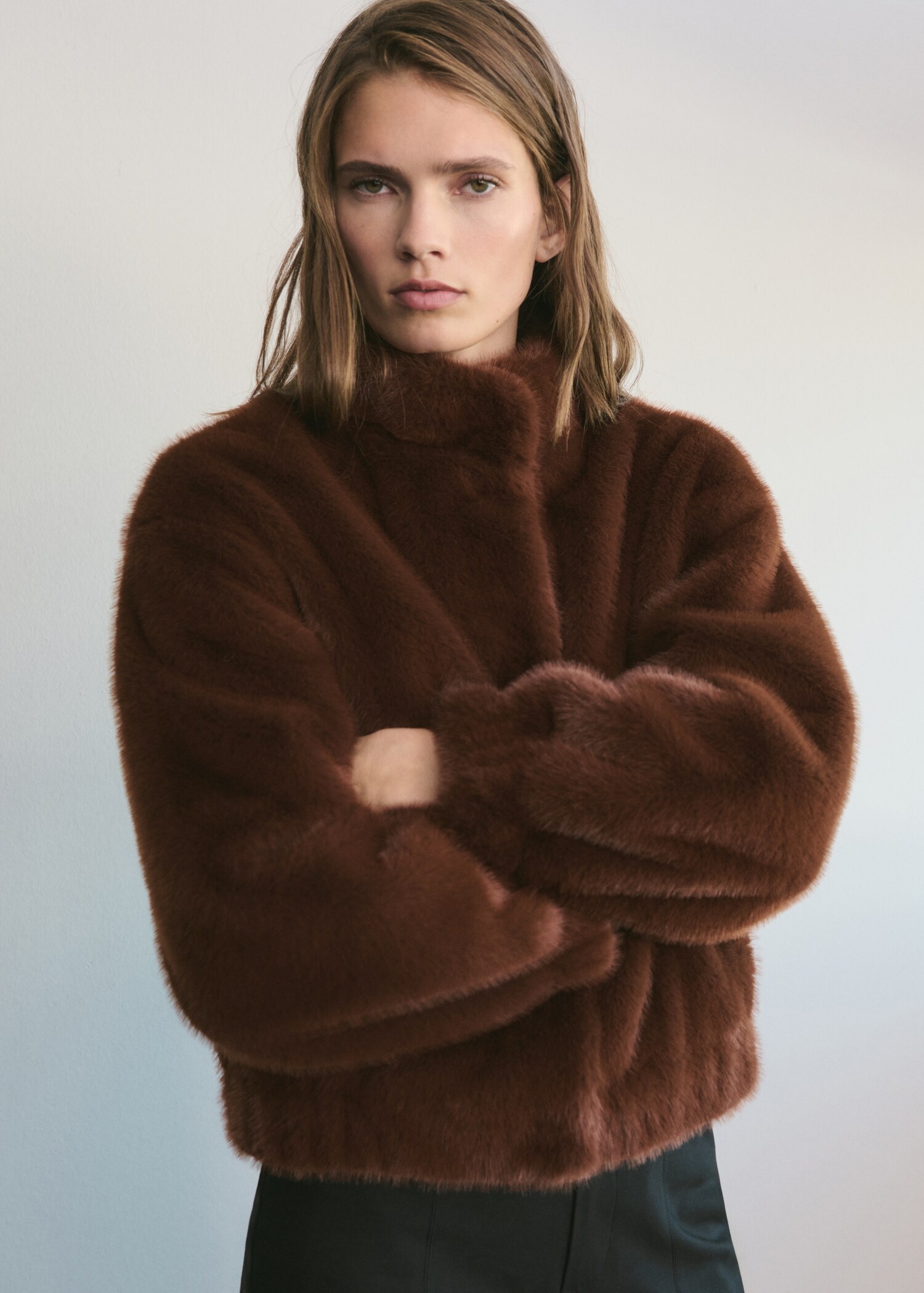 Faux-fur jacket with pockets - Medium plane
