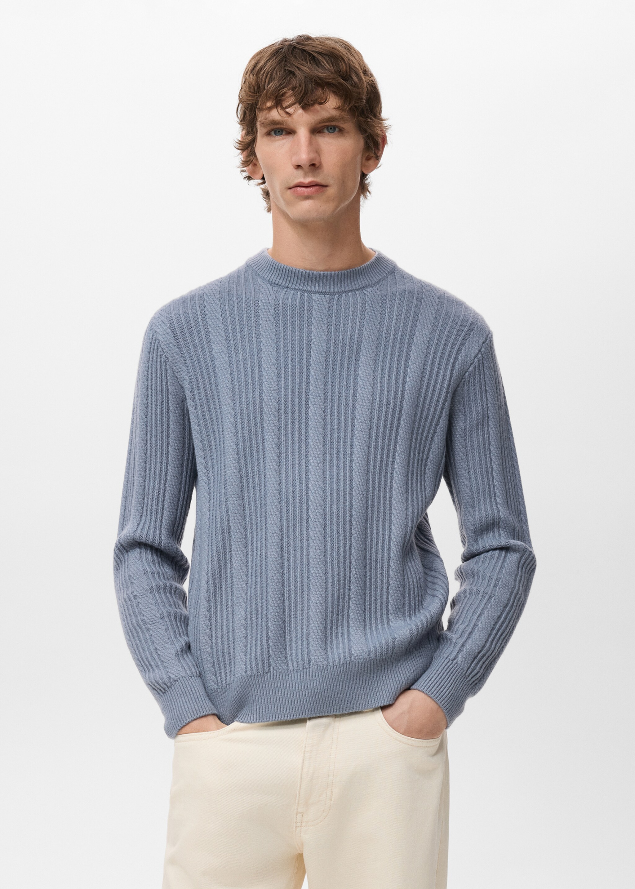 Pull-over maille structure - Plan moyen, Bleu de Prusse. Ref: 27051250-00.
