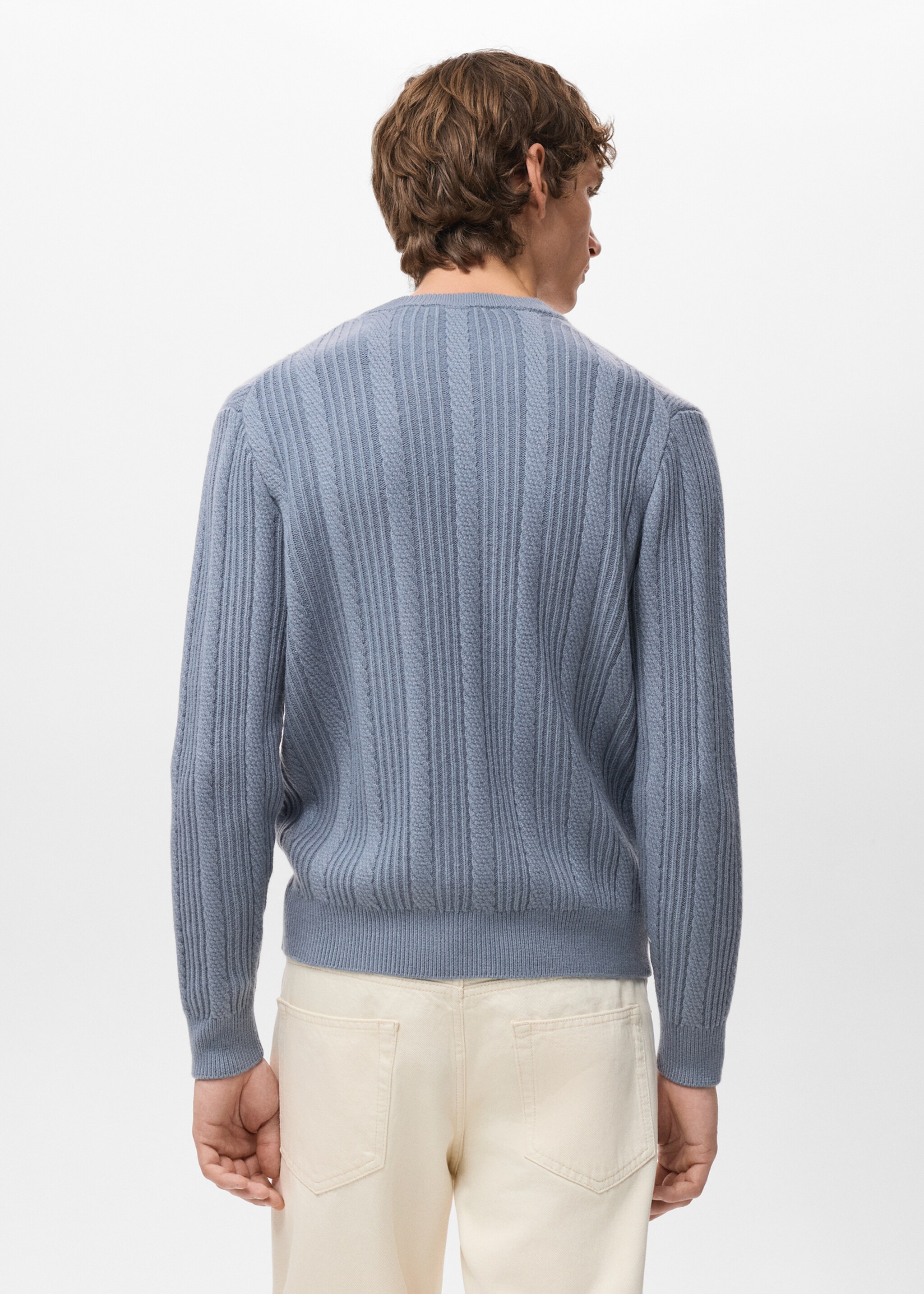 Pull-over maille structure - Verso de l’article, Bleu de Prusse. Ref: 27051250-00.