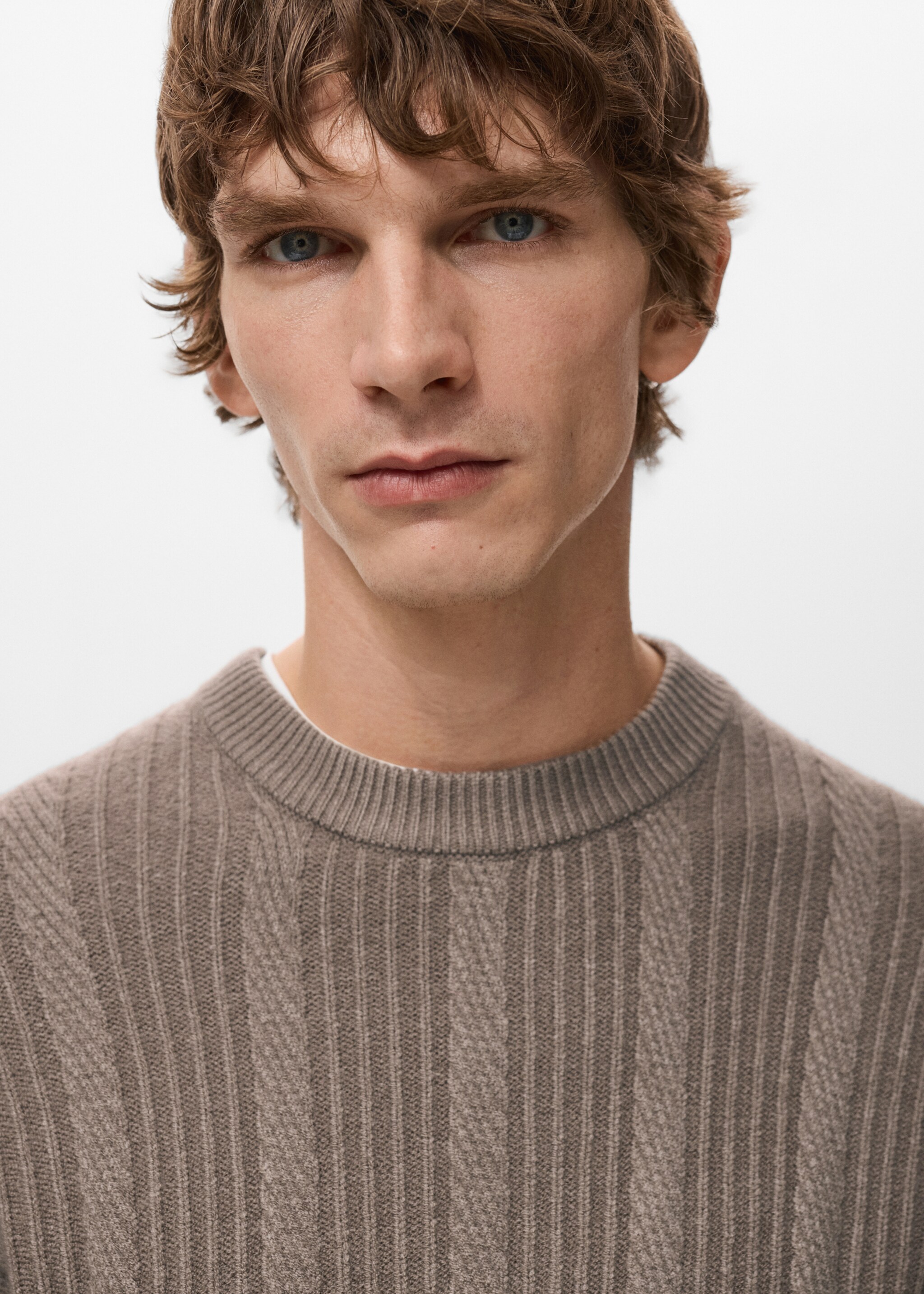 Structured knitted sweater - Details of the article 1, Mink Grey. Ref: 27051250-00.