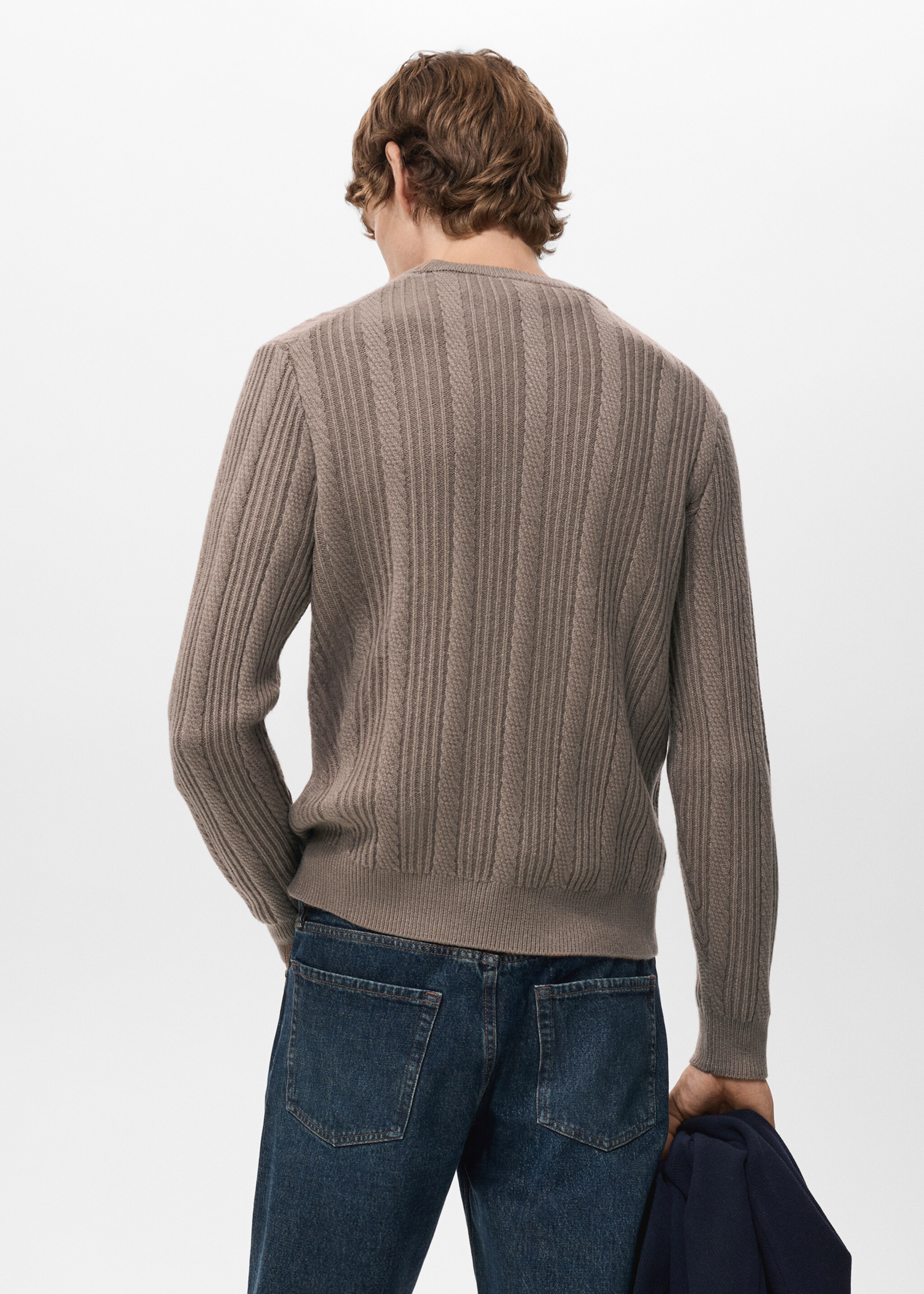 Structured knitted sweater - Reverse of the article, Mink Grey. Ref: 27051250-00.