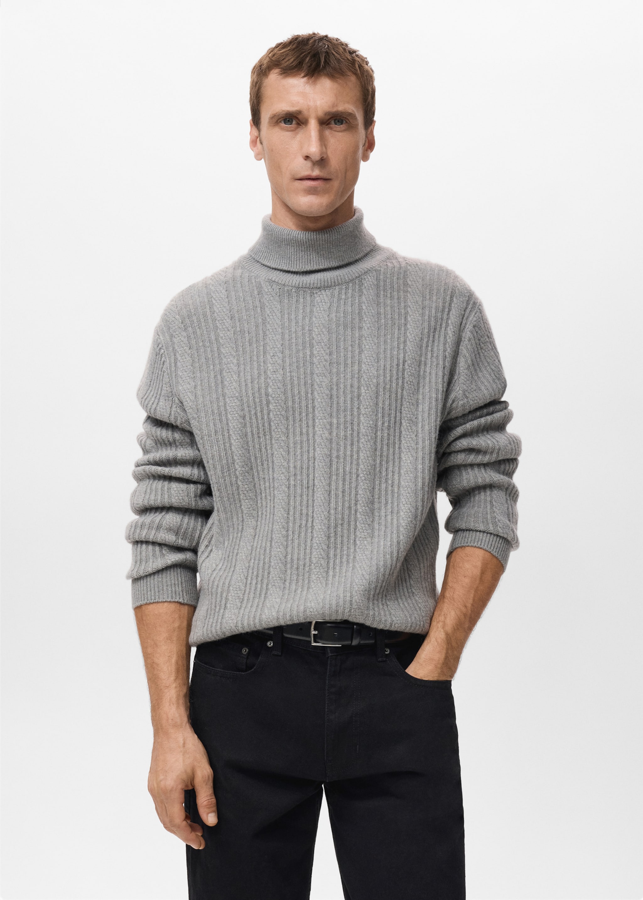 Structured turtleneck sweater - Medium plane, Grey. Ref: 27051251-00.