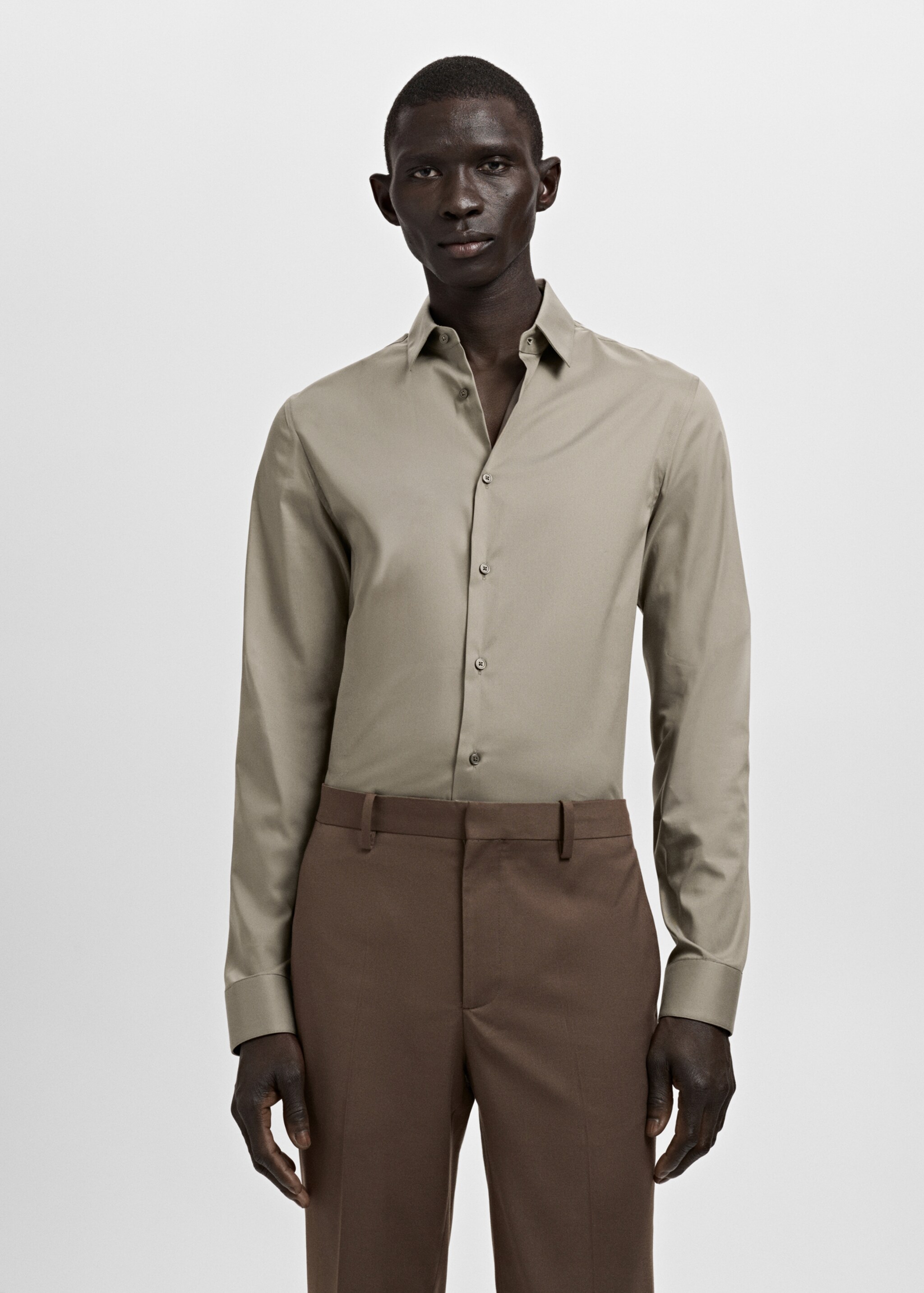 Slim fit cotton suit shirt - Medium plane, Brown. Ref: 27051252-00.