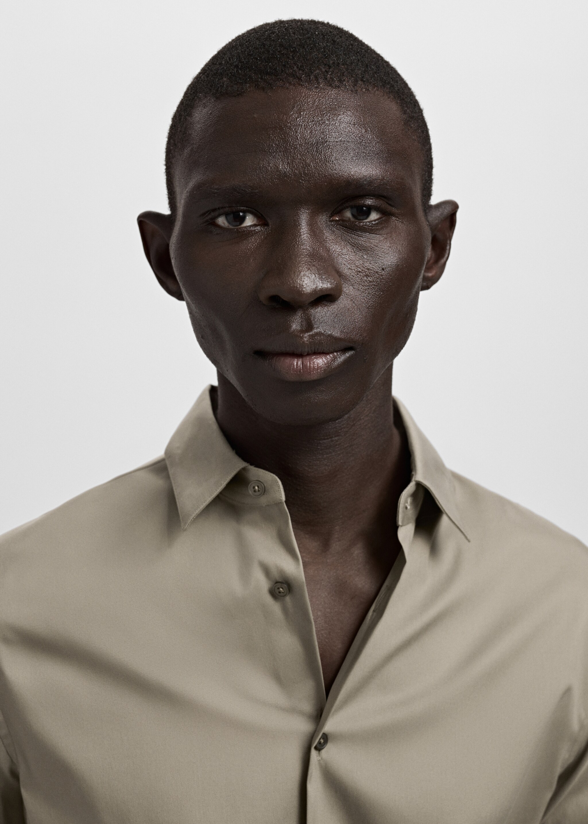 Slim fit cotton suit shirt - Details of the article 1, Brown. Ref: 27051252-00.