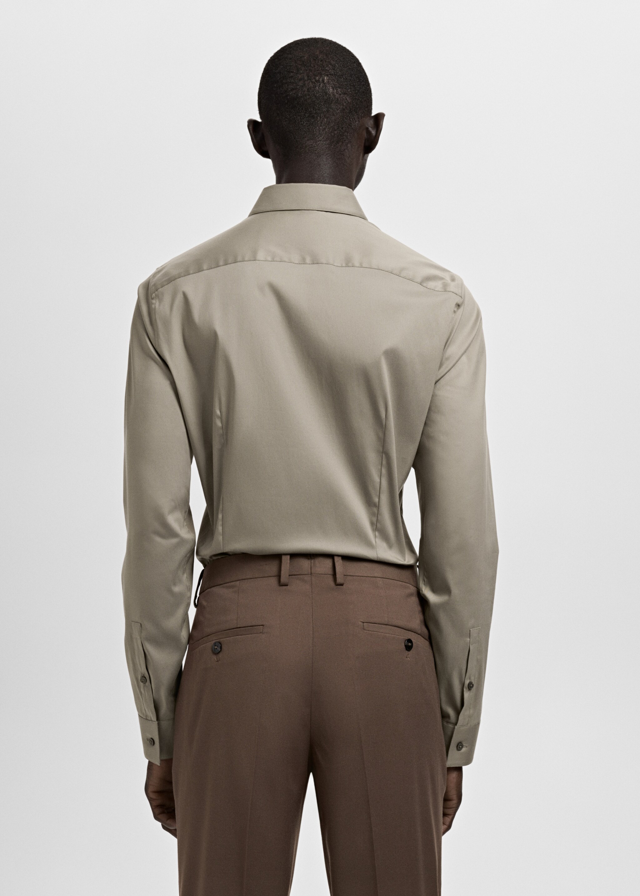 Slim fit cotton suit shirt - Reverse of the article, Brown. Ref: 27051252-00.