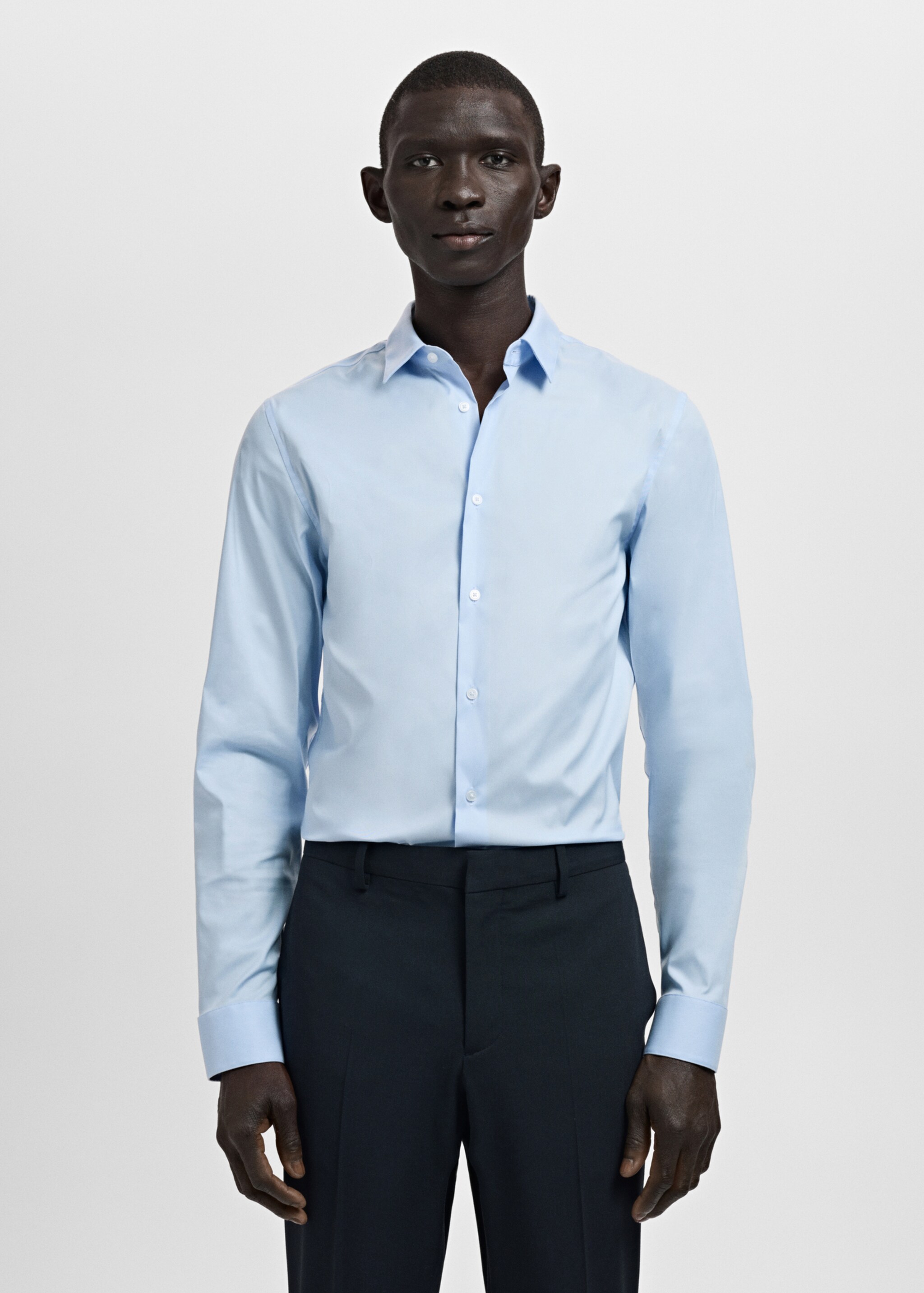 Slim fit cotton suit shirt - Medium plane, Sky Blue. Ref: 27051252-00.