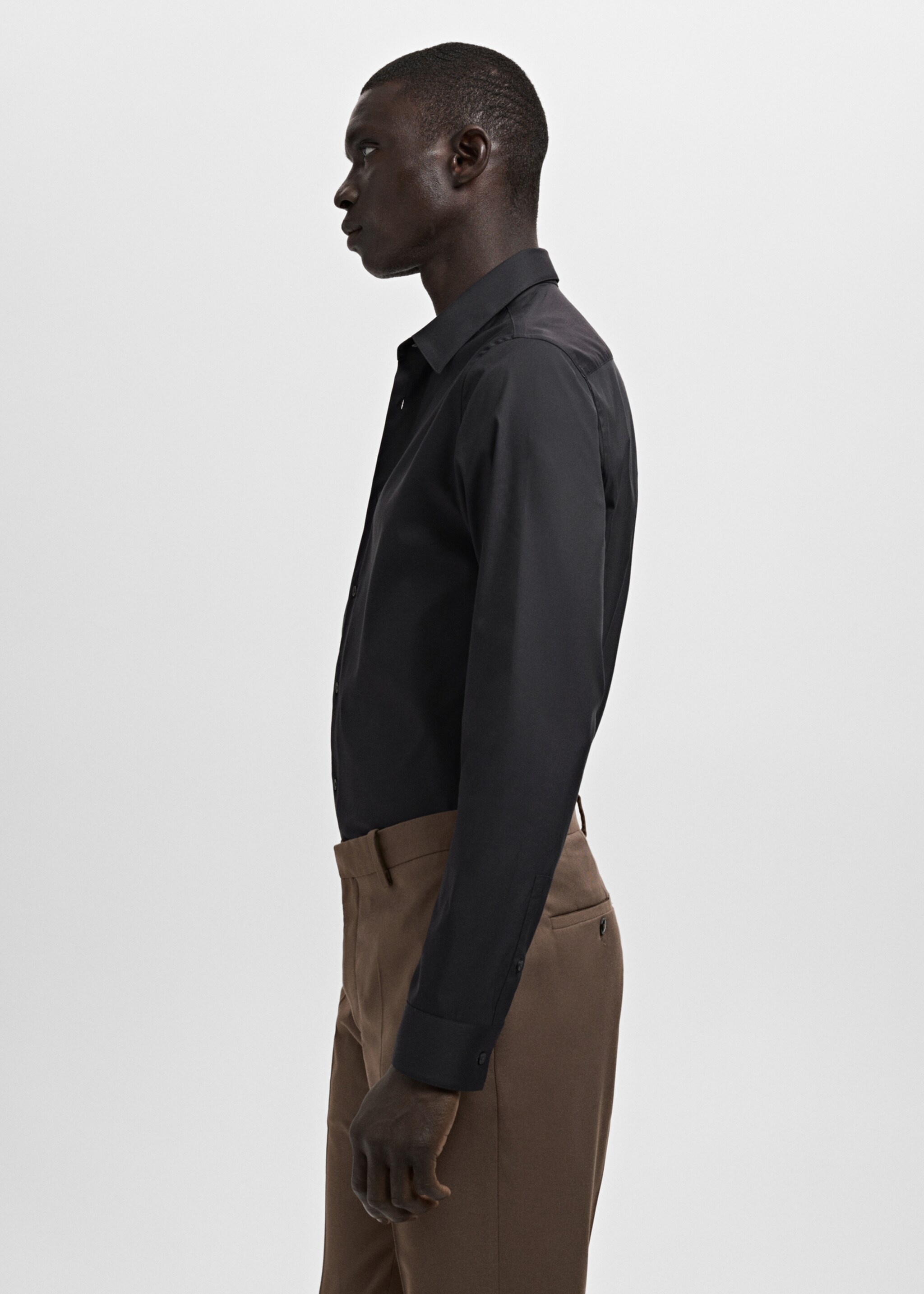 Slim fit cotton suit shirt - Details of the article 2, Black. Ref: 27051252-00.