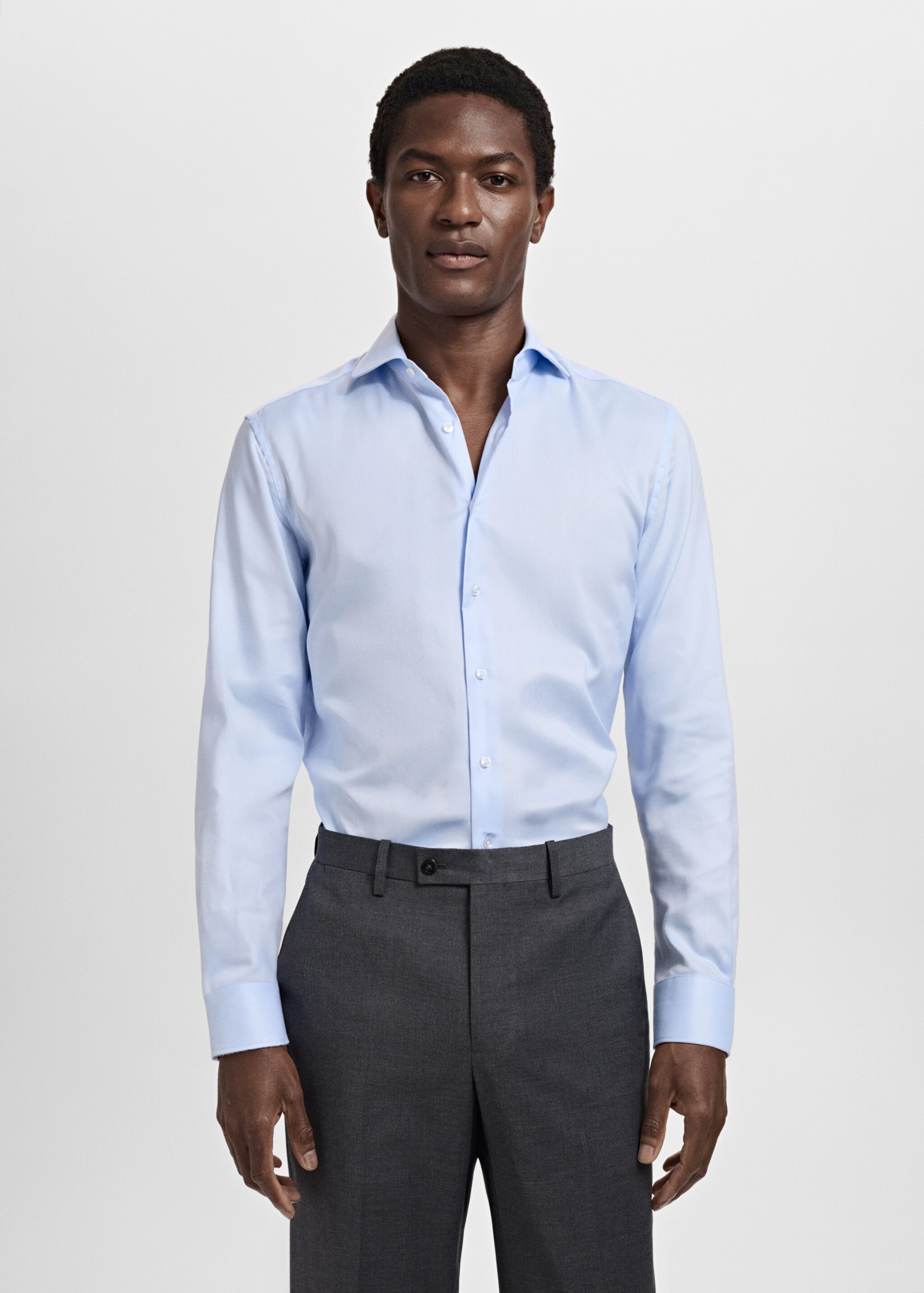 Slim fit structured suit shirt - Medium plane, Sky Blue. Ref: 27051253-00.