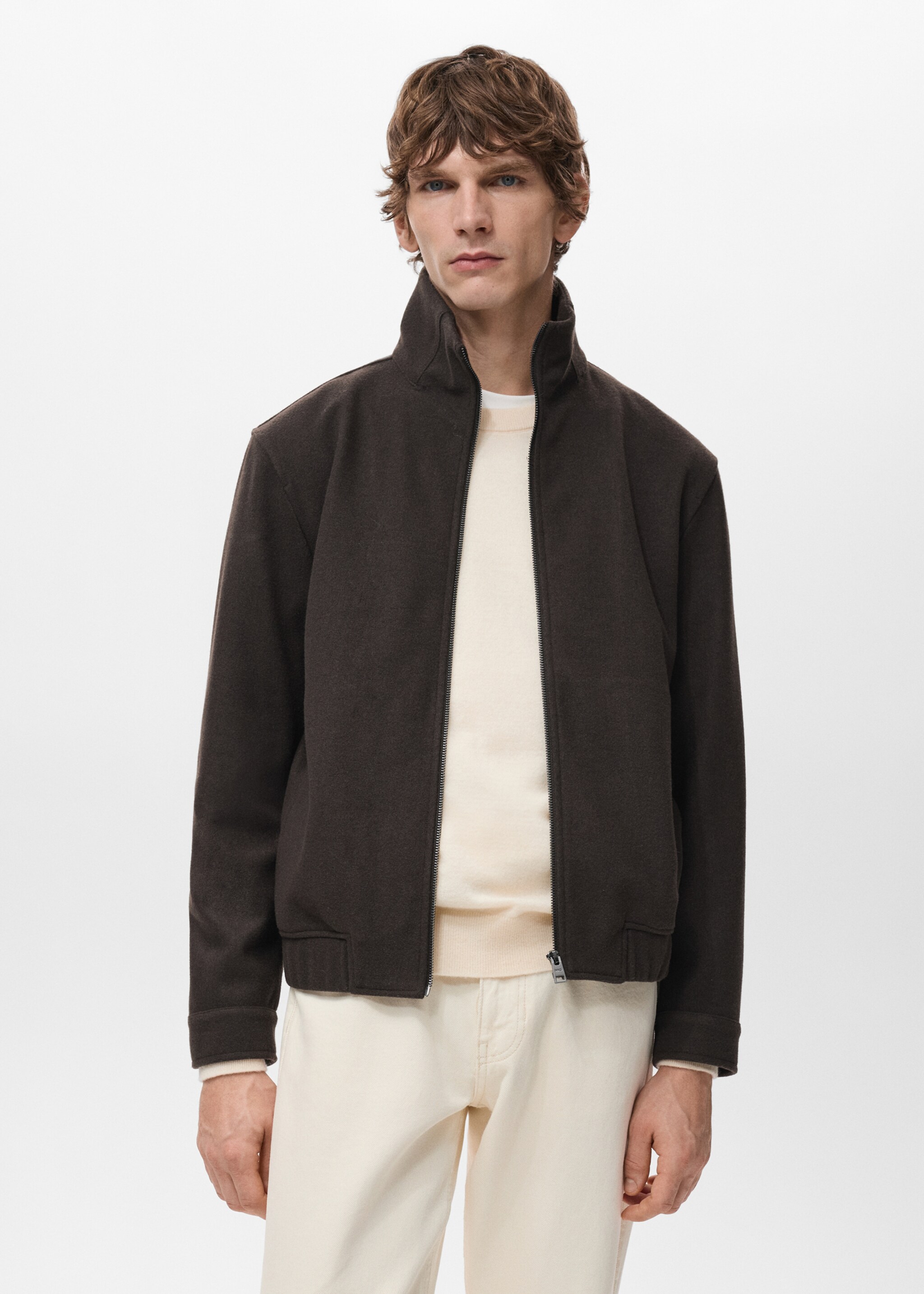 Regular-fit jacket with zip - Medium plane, Chocolate. Ref: 27051258-00.