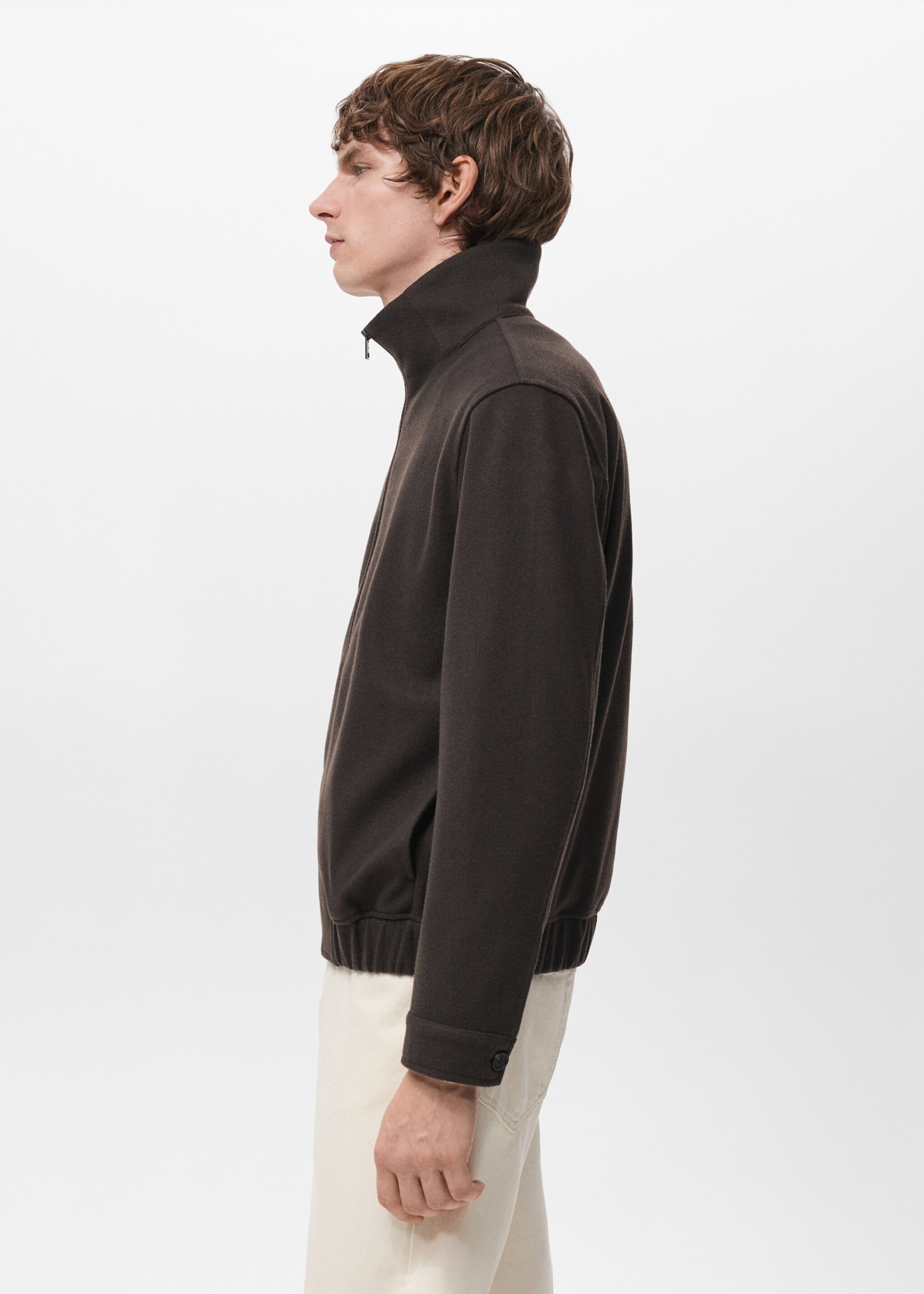 Regular-fit jacket with zip - Details of the article 2, Chocolate. Ref: 27051258-00.