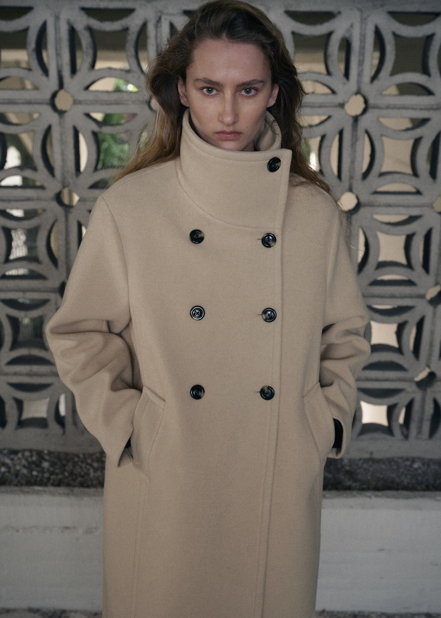 Wool-blend funnel-neck coat - Medium plane