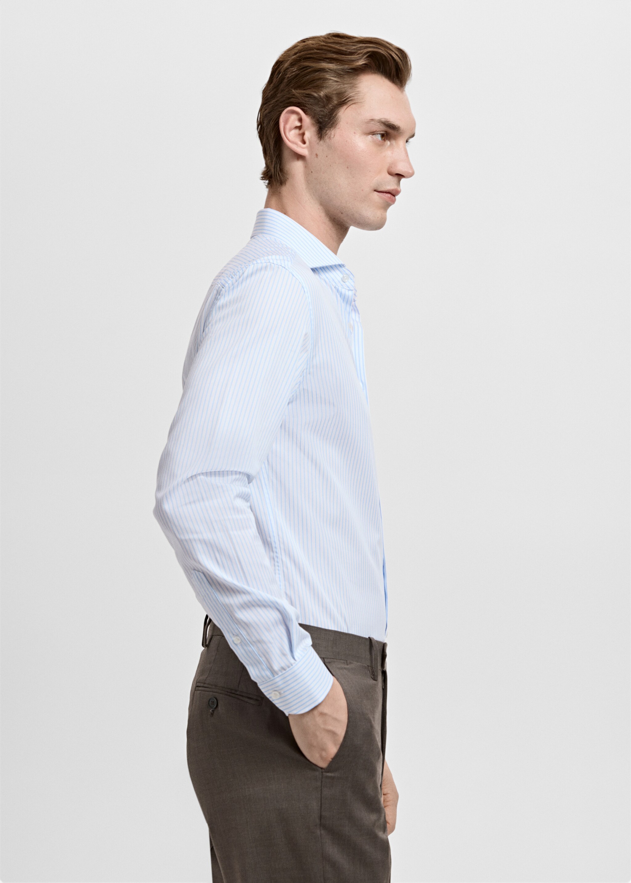 Πουκάμισο κουστούμι slim fit βαμβάκι ρίγες - Λεπτομέρεια του προϊόντος 2, Γαλάζιο. Ref: 27051262-00.