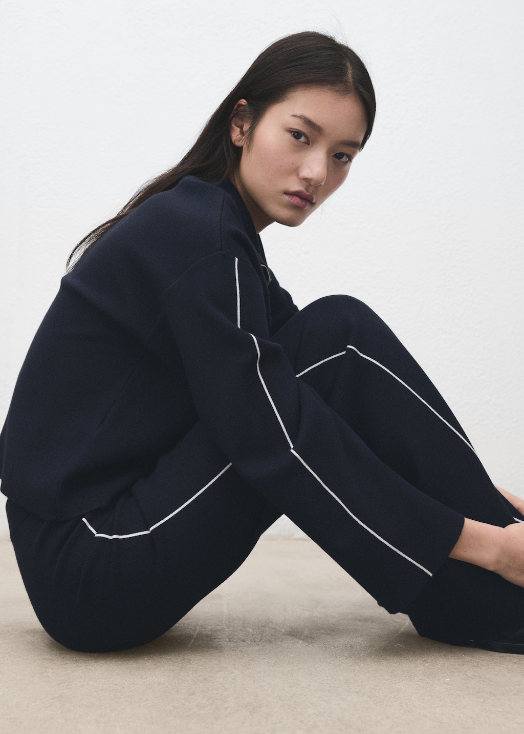 Zip neck contrast-stripe sweater